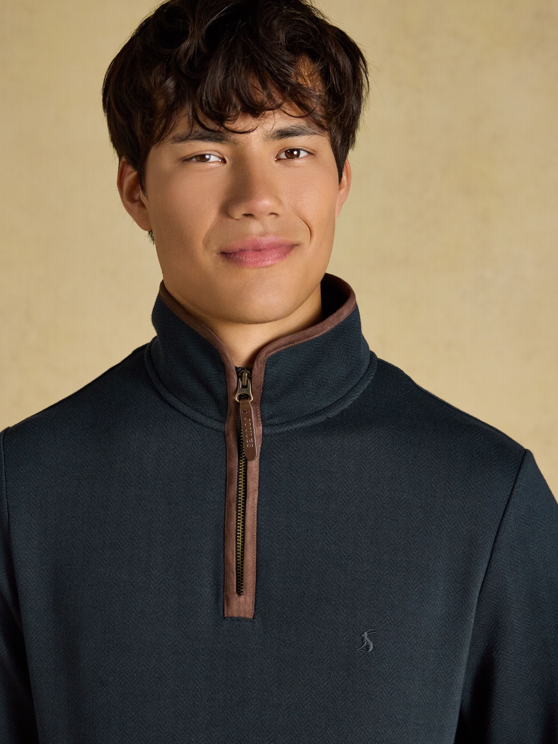 Navy Herringbone Quarter Zip Sweatshirt - Image 5 of 7