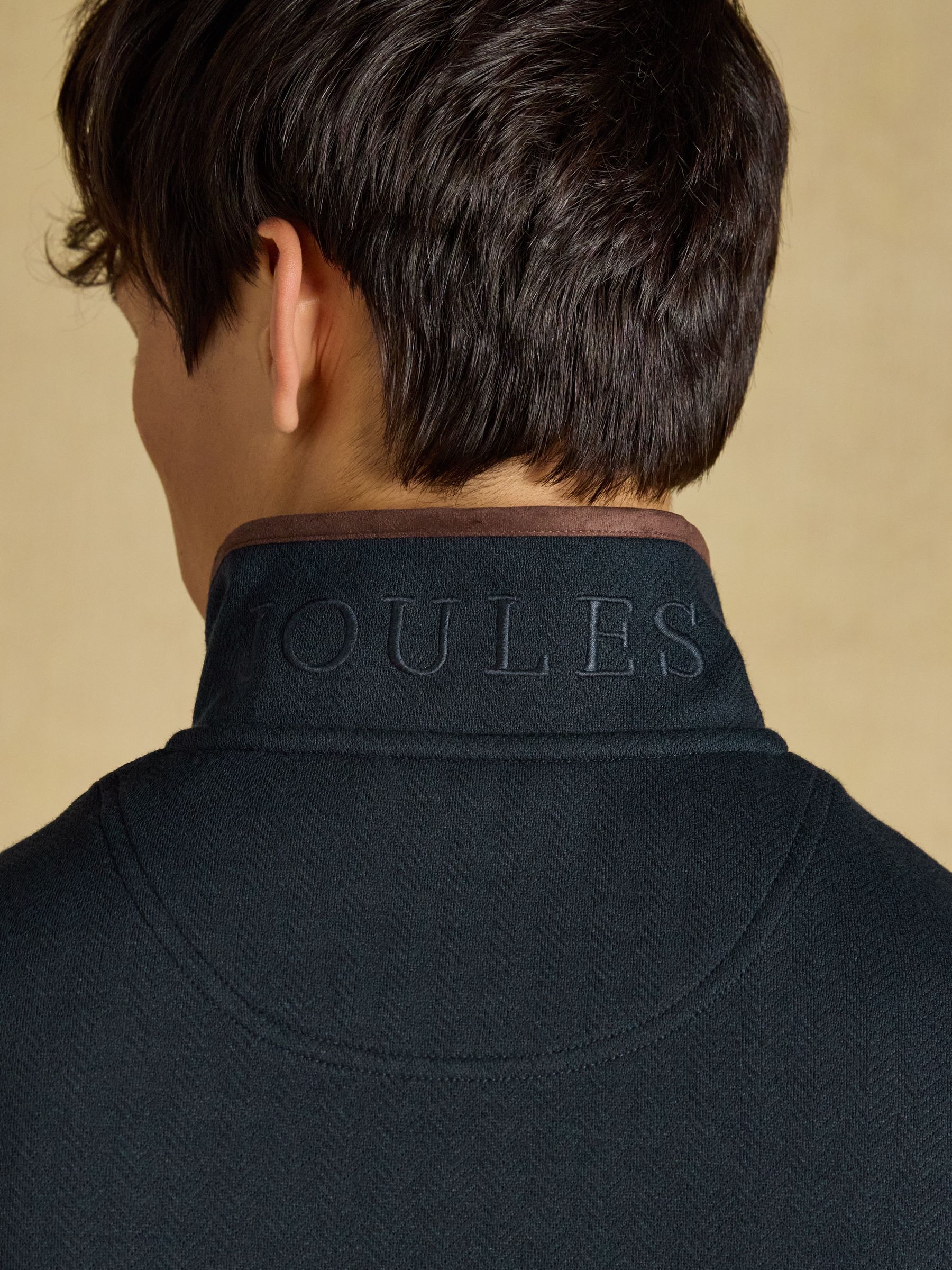 Navy Herringbone Quarter Zip Sweatshirt - Image 6 of 7