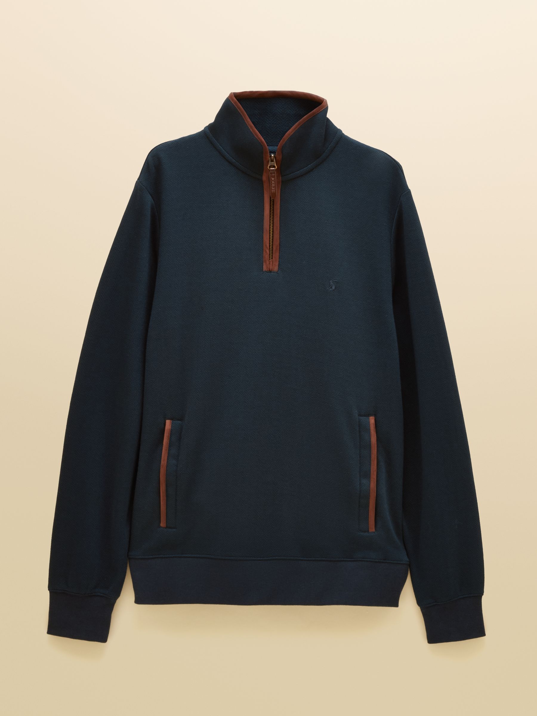 Navy Herringbone Quarter Zip Sweatshirt - Image 7 of 7