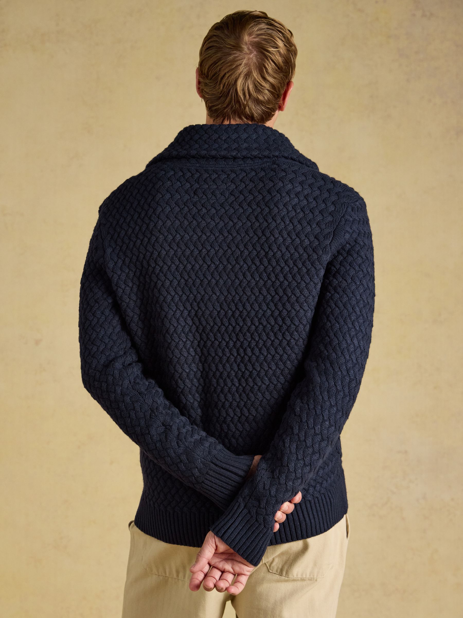 Navy Shawl Neck Knitted Cardigan - Image 3 of 8