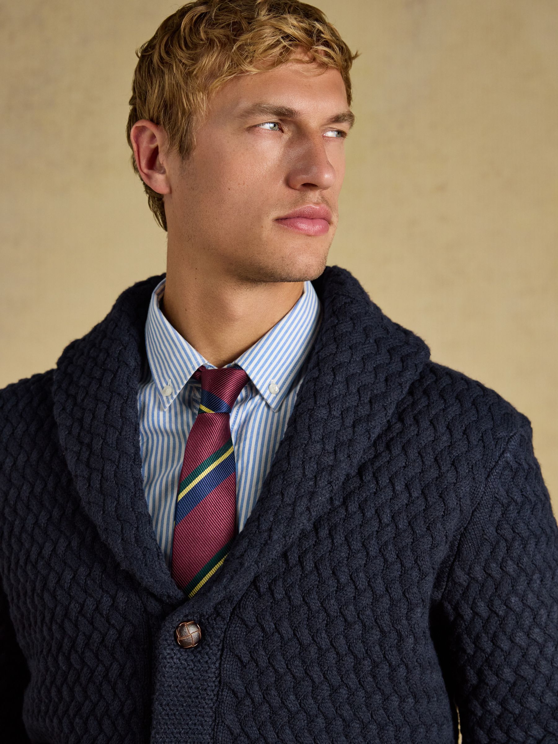 Navy Shawl Neck Knitted Cardigan - Image 5 of 8