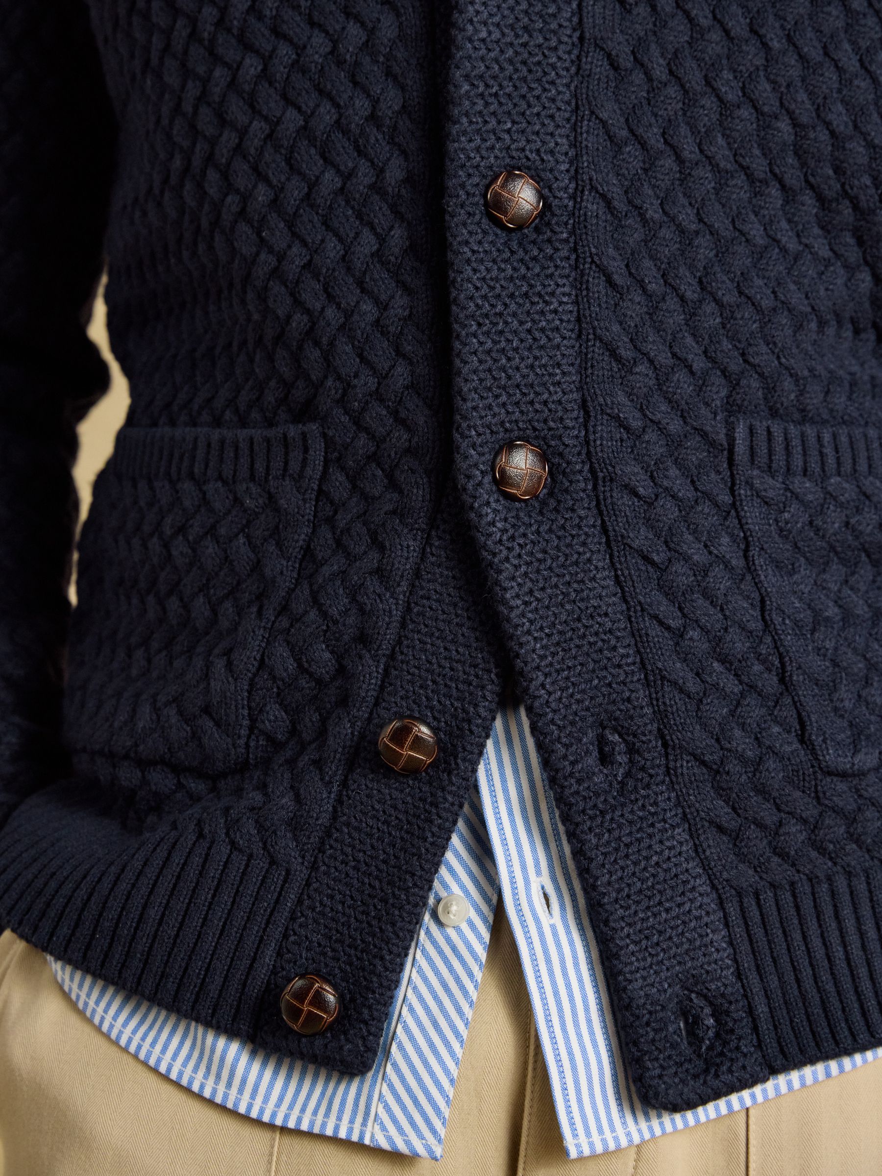 Navy Shawl Neck Knitted Cardigan - Image 6 of 8