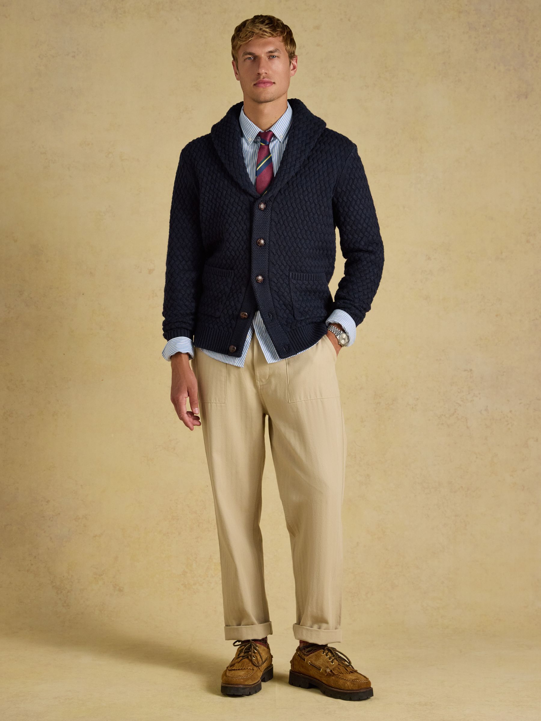 Navy Shawl Neck Knitted Cardigan - Image 7 of 8