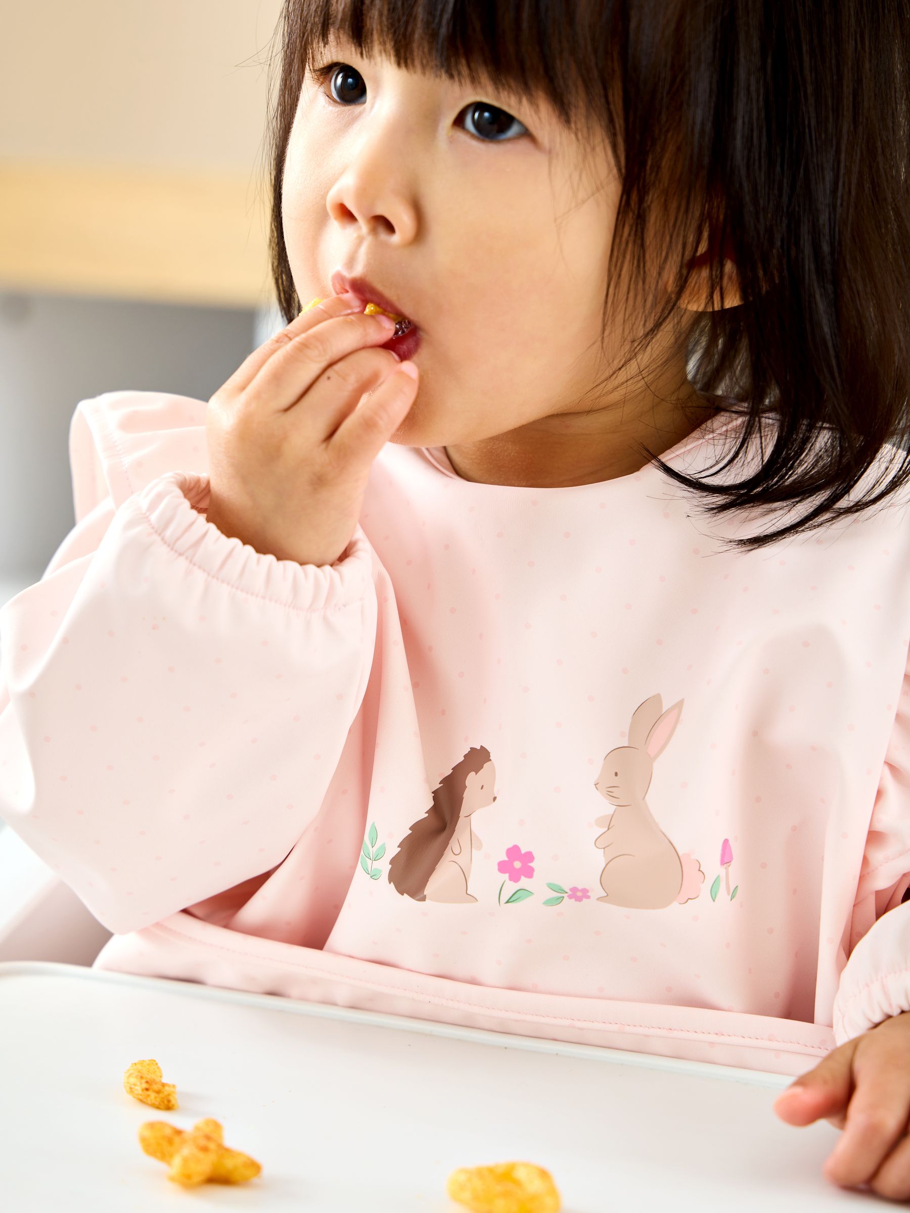 Pink Woodland Frill Sleeved Bib - Image 1 of 5 Pink Woodland Frill Sleeved Bib - Image 1 of 5