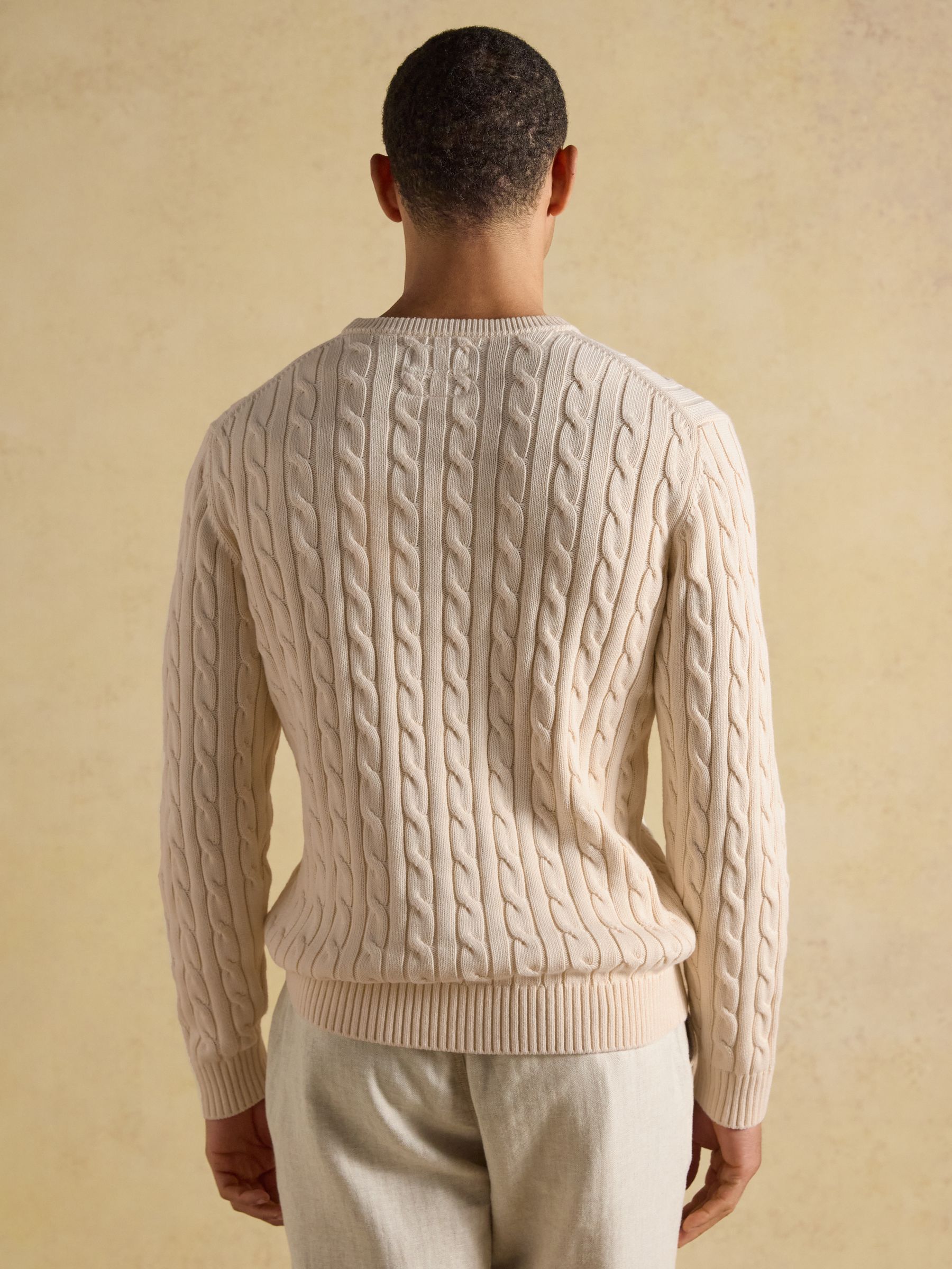 Cream Crew Neck Cotton Cable Knit Jumper - Image 2 of 6