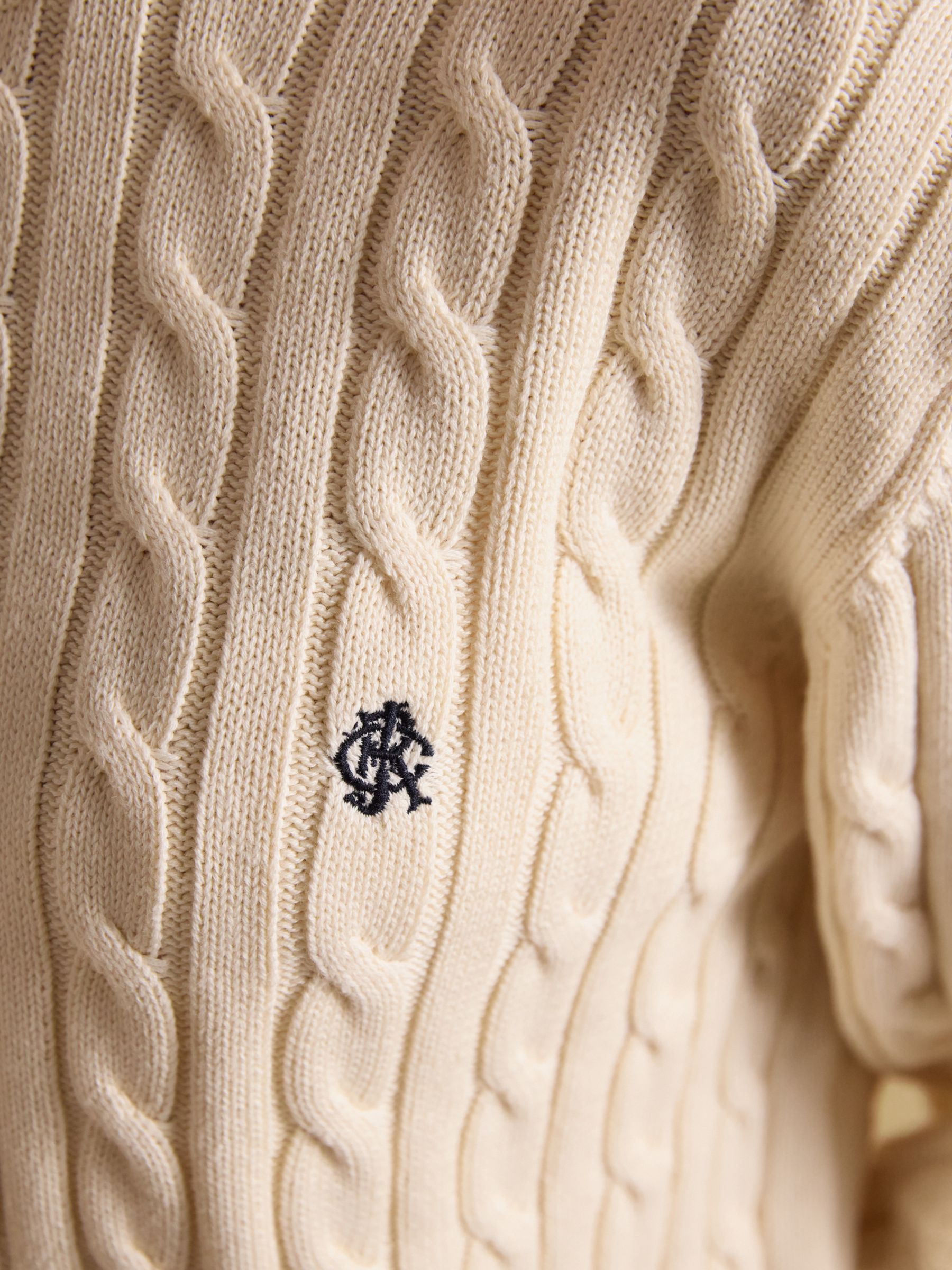 Cream Crew Neck Cotton Cable Knit Jumper - Image 5 of 6