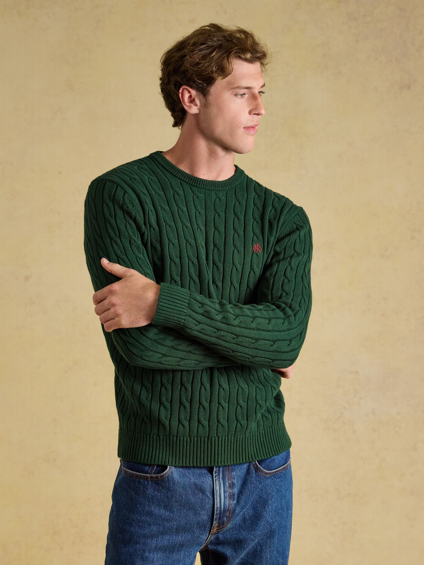 Green Cable Crew Jumper - Image 1 of 7 Green Cable Crew Jumper - Image 1 of 7
