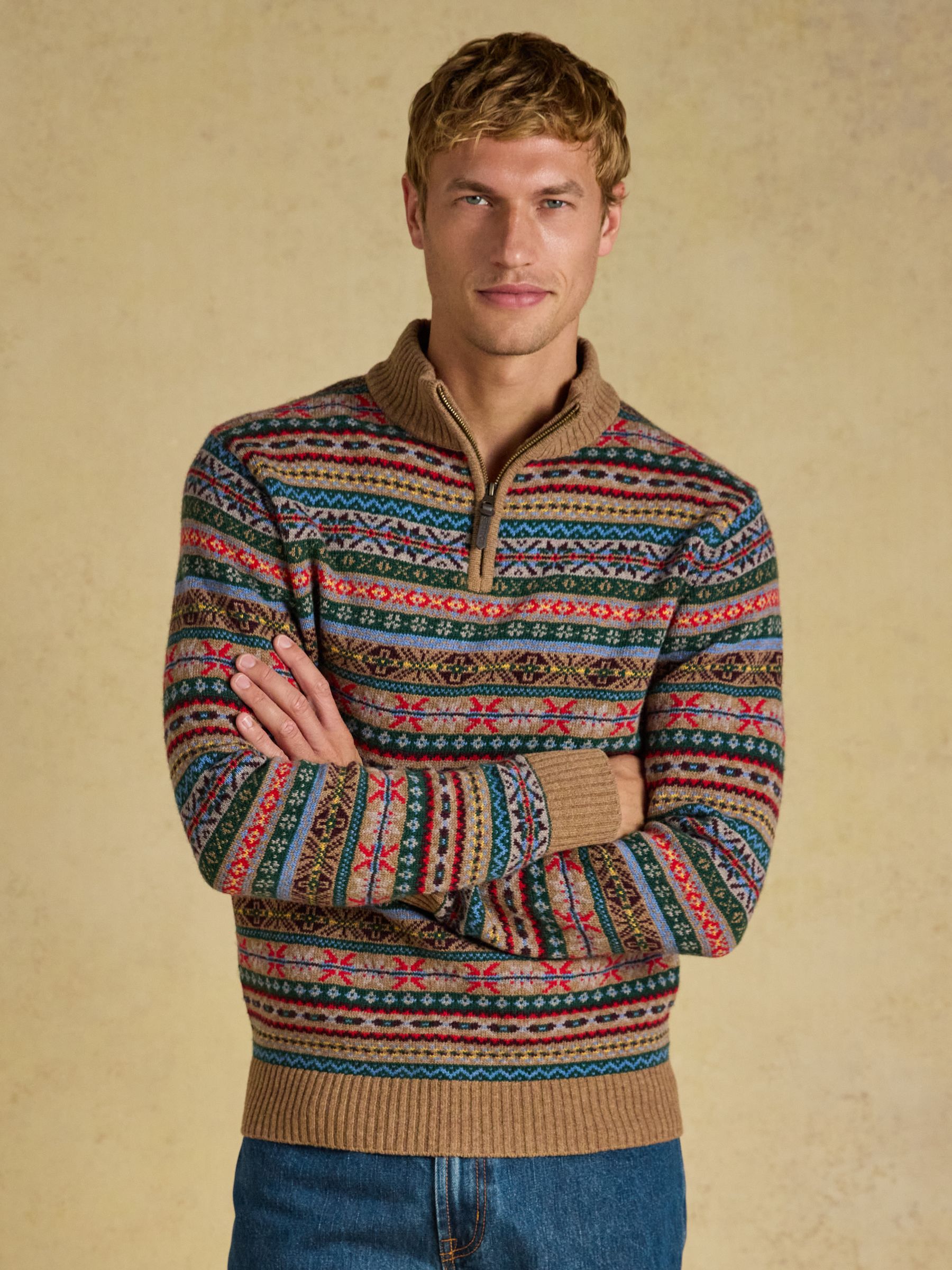 Multi Wool Rich Fair Isle Quarter Zip Jumper - Image 1 of 7 Multi Wool Rich Fair Isle Quarter Zip Jumper - Image 1 of 7