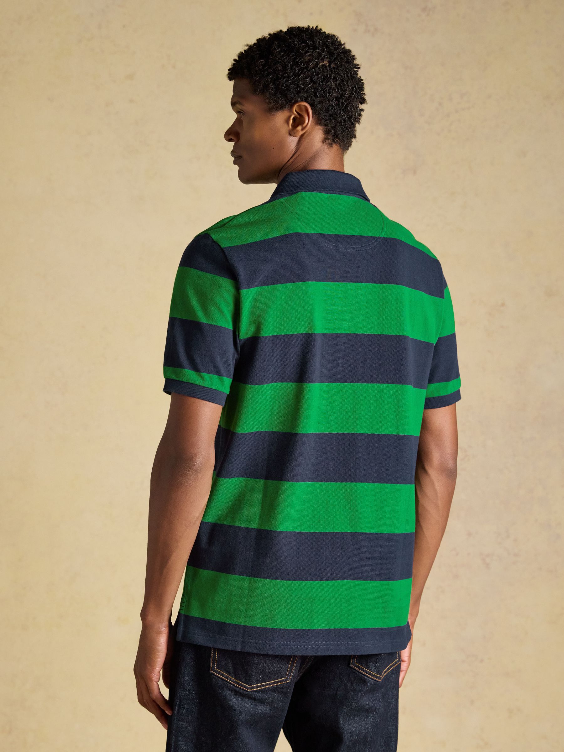 Woody Green & Navy Stripe Cotton Pique Polo Shirt - Image 2 of 9