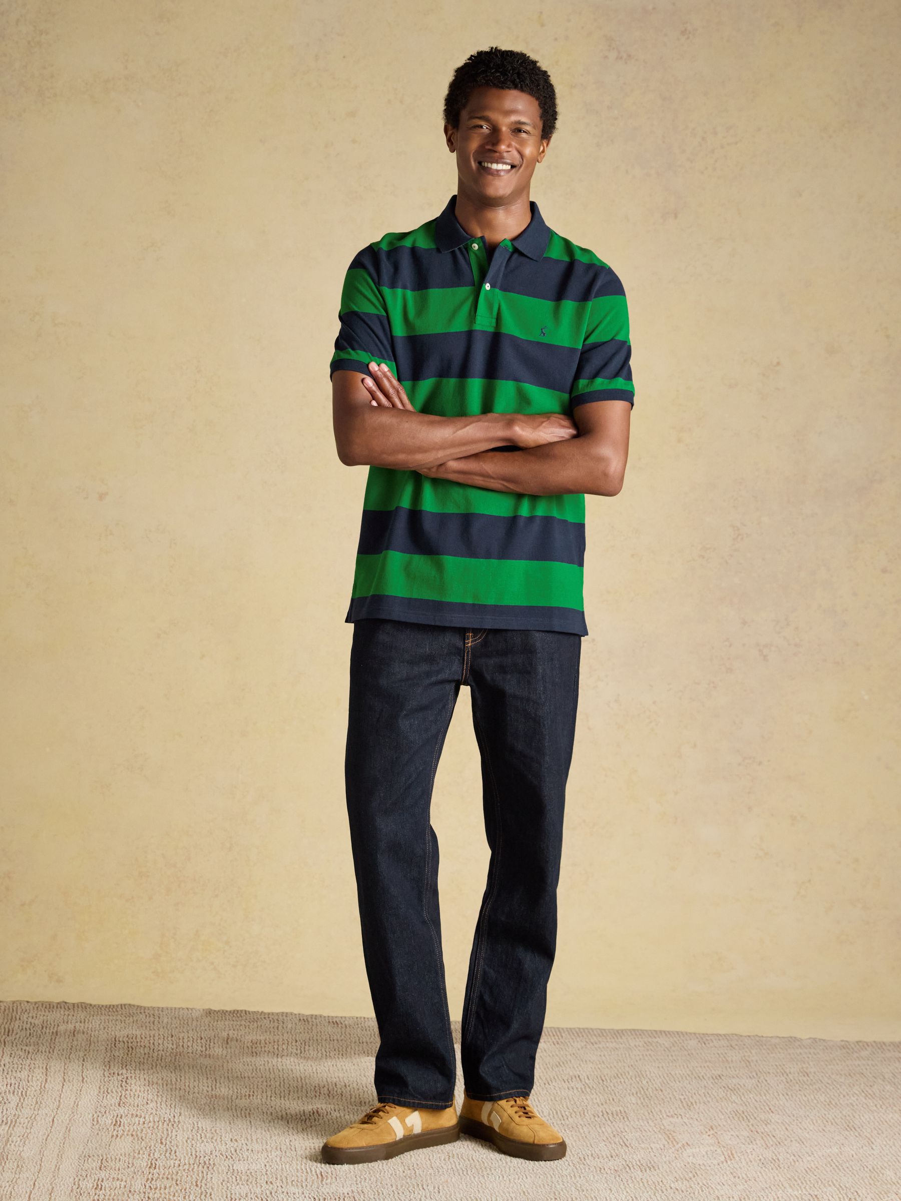 Woody Green & Navy Stripe Cotton Pique Polo Shirt - Image 3 of 9