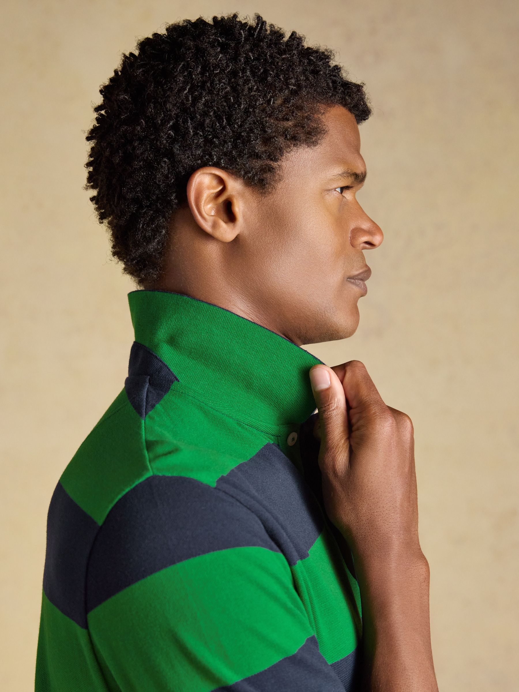 Woody Green & Navy Stripe Cotton Pique Polo Shirt - Image 4 of 9