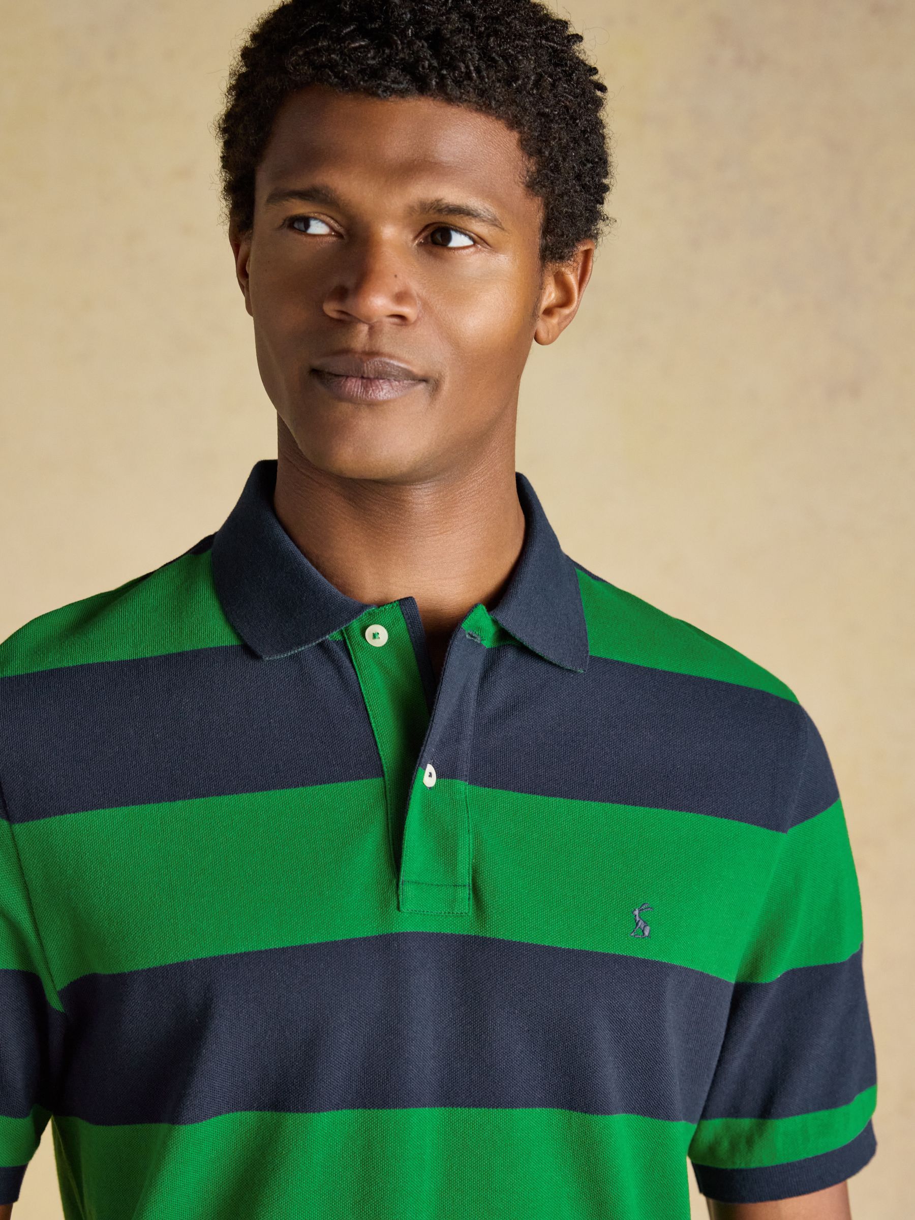 Woody Green & Navy Stripe Cotton Pique Polo Shirt - Image 5 of 9