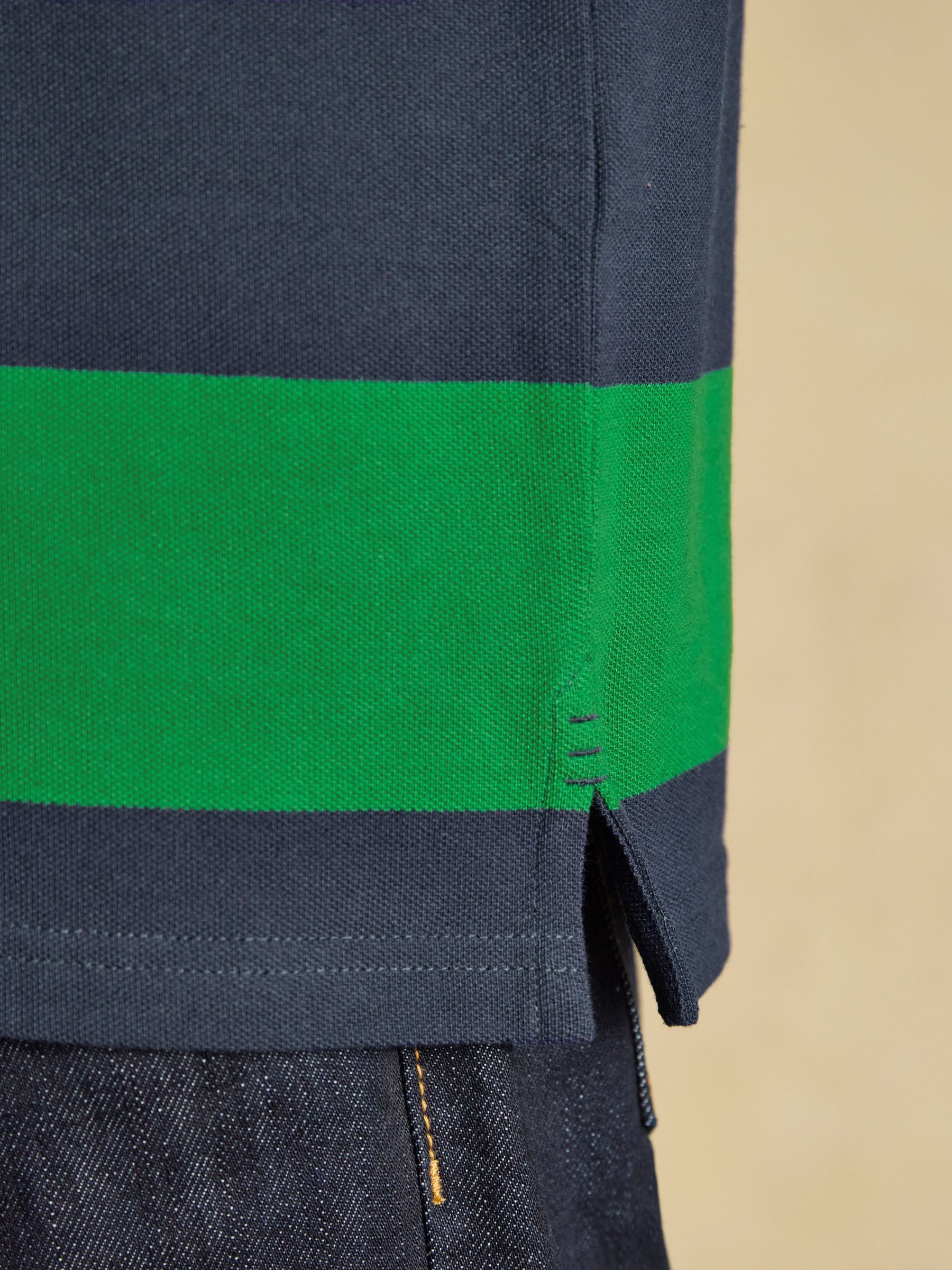 Woody Green & Navy Stripe Cotton Pique Polo Shirt - Image 6 of 9