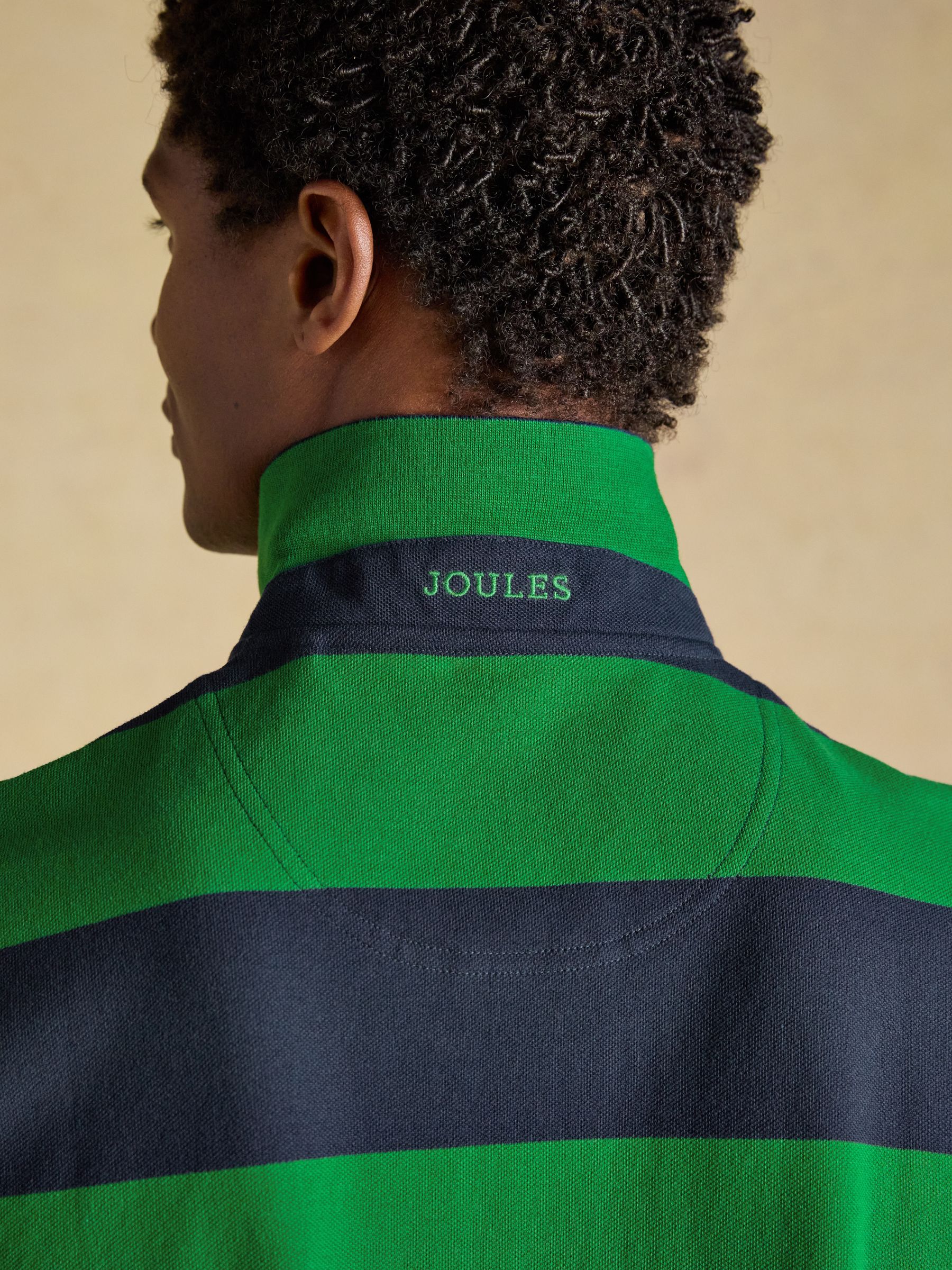 Woody Green & Navy Stripe Cotton Pique Polo Shirt - Image 7 of 9