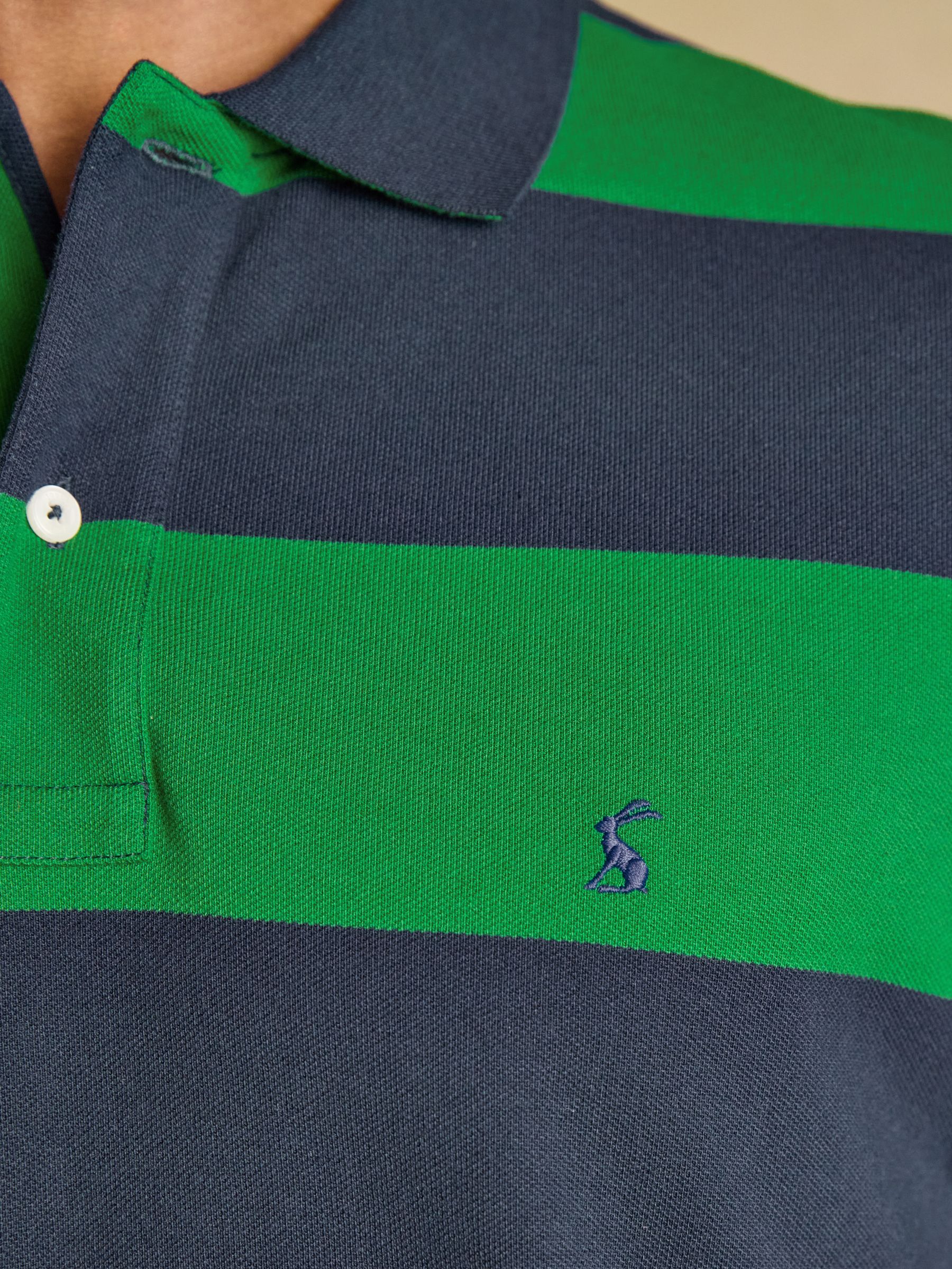 Woody Green & Navy Stripe Cotton Pique Polo Shirt - Image 8 of 9