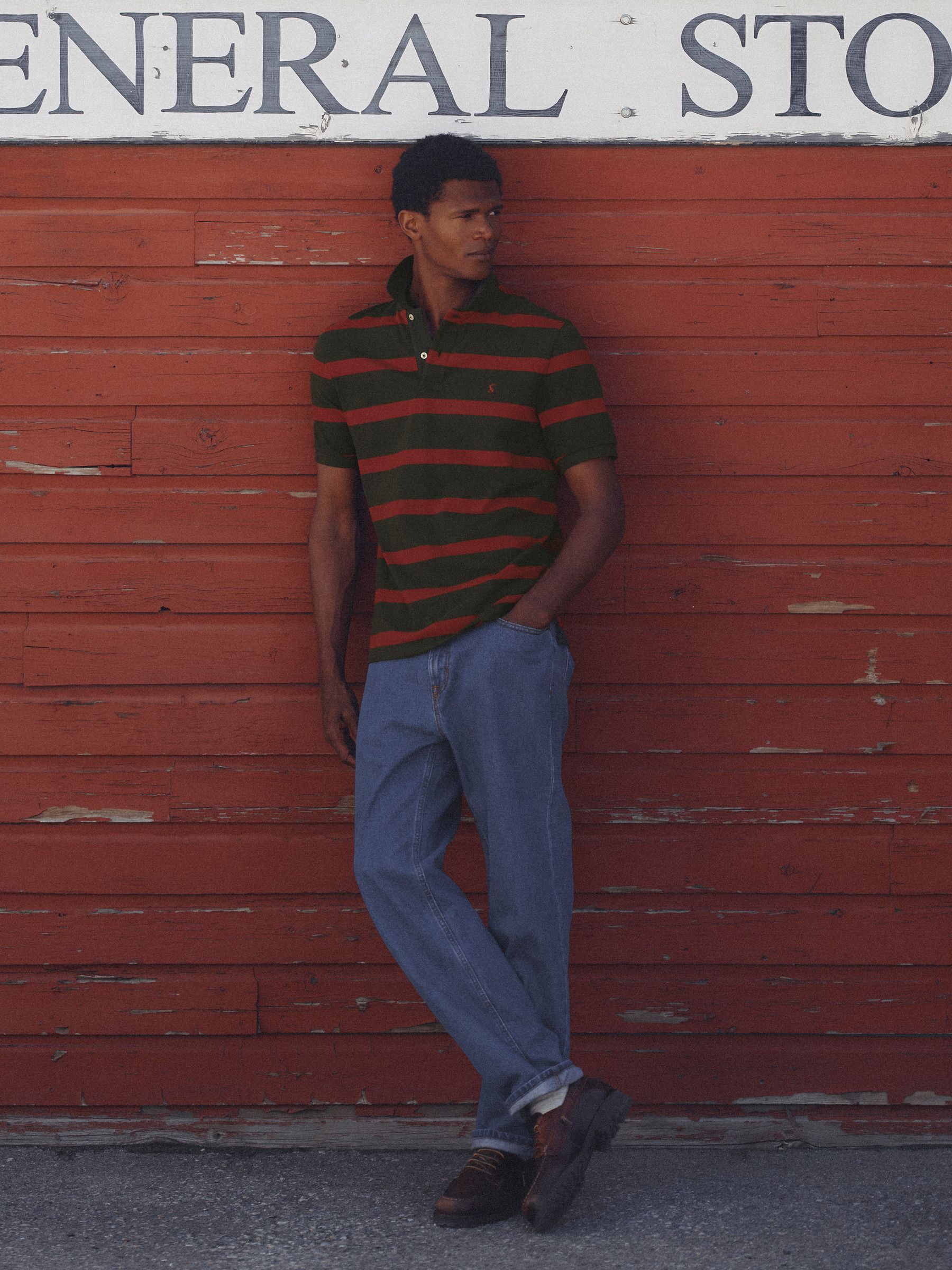 Woody Green & Orange Striped Short Sleeve Cotton Pique Polo Shirt - Image 1 of 10