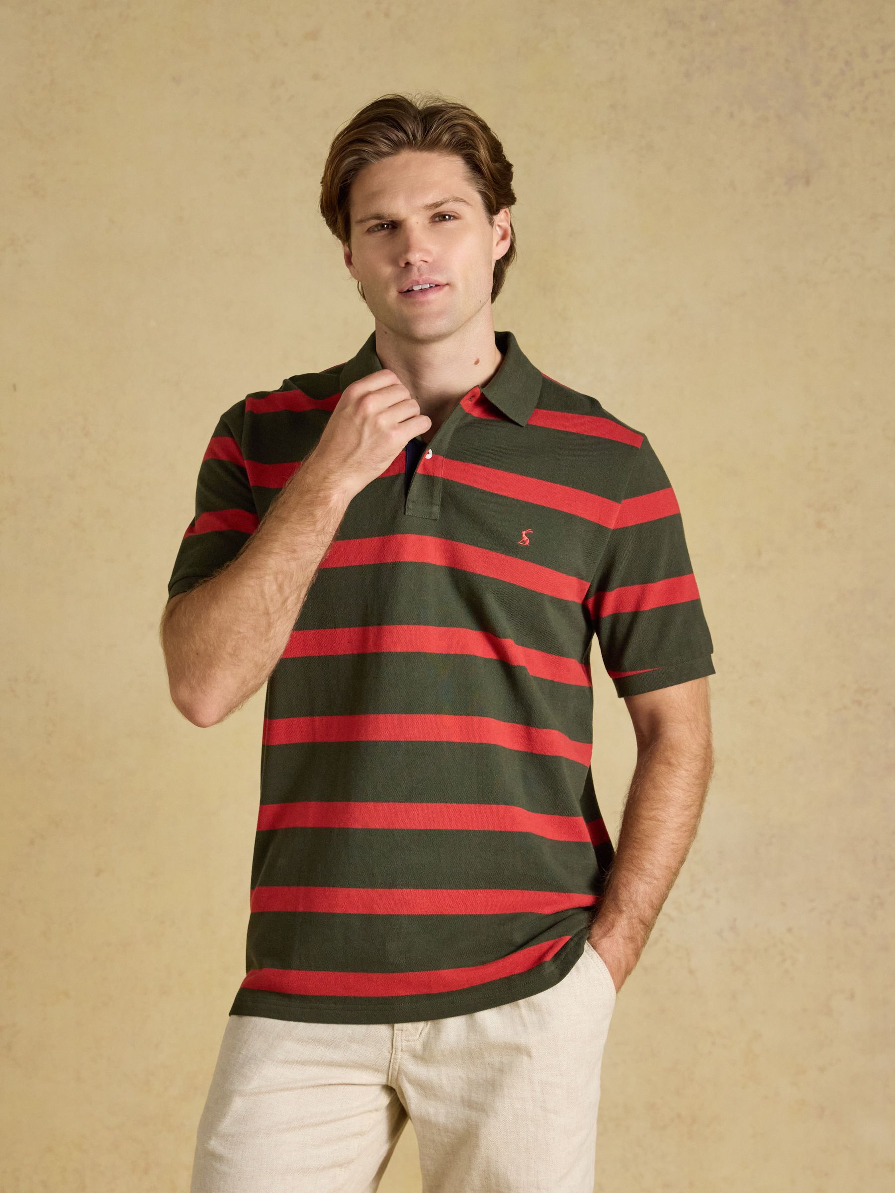 Woody Green & Orange Striped Short Sleeve Cotton Pique Polo Shirt - Image 2 of 10