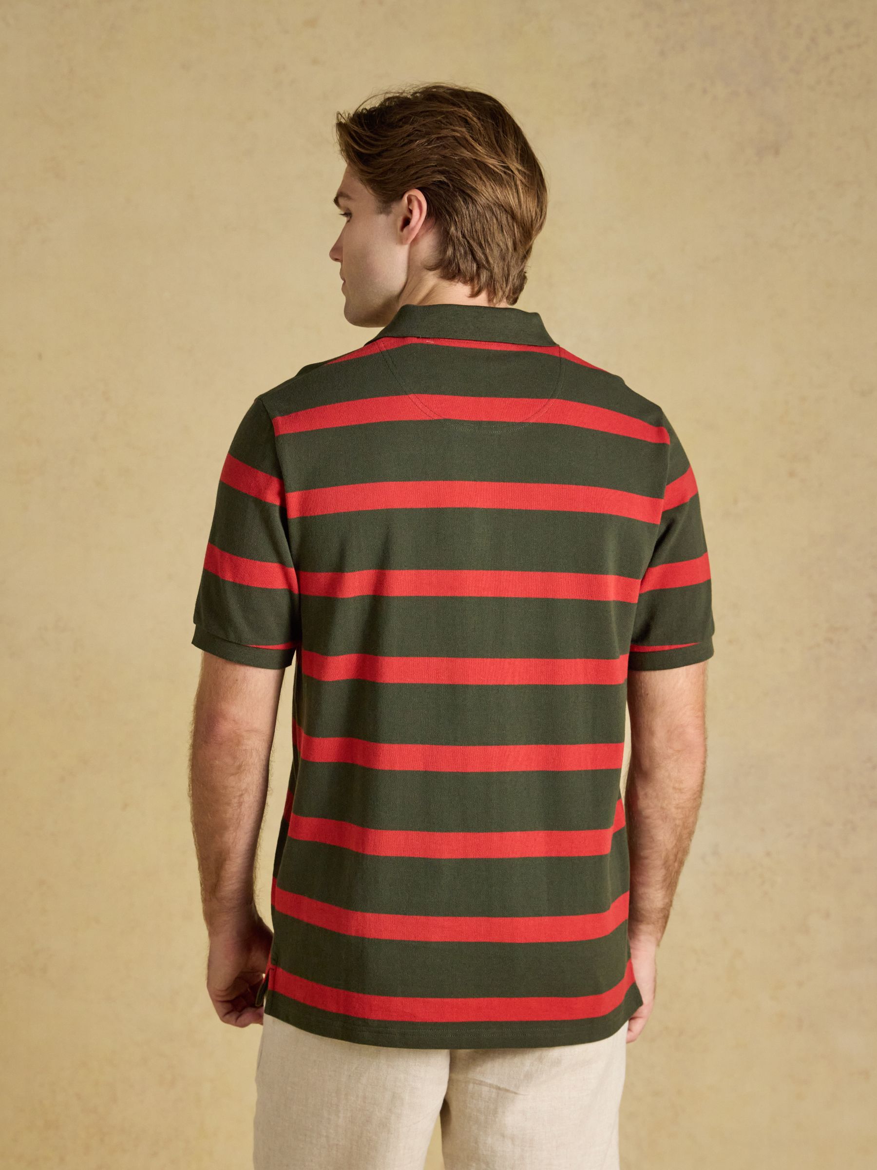 Woody Green & Orange Striped Short Sleeve Cotton Pique Polo Shirt - Image 3 of 10