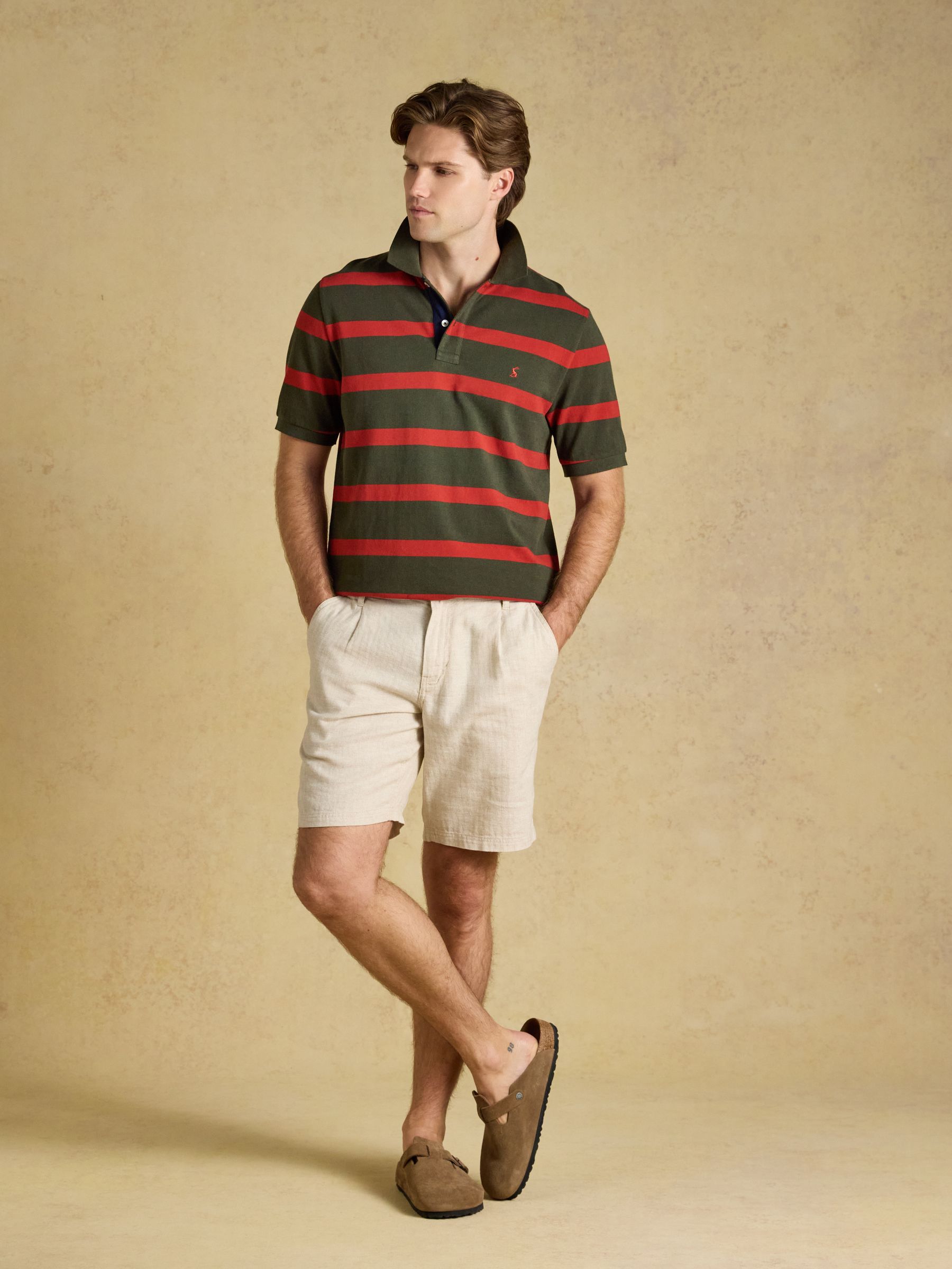 Woody Green & Orange Striped Short Sleeve Cotton Pique Polo Shirt - Image 4 of 10