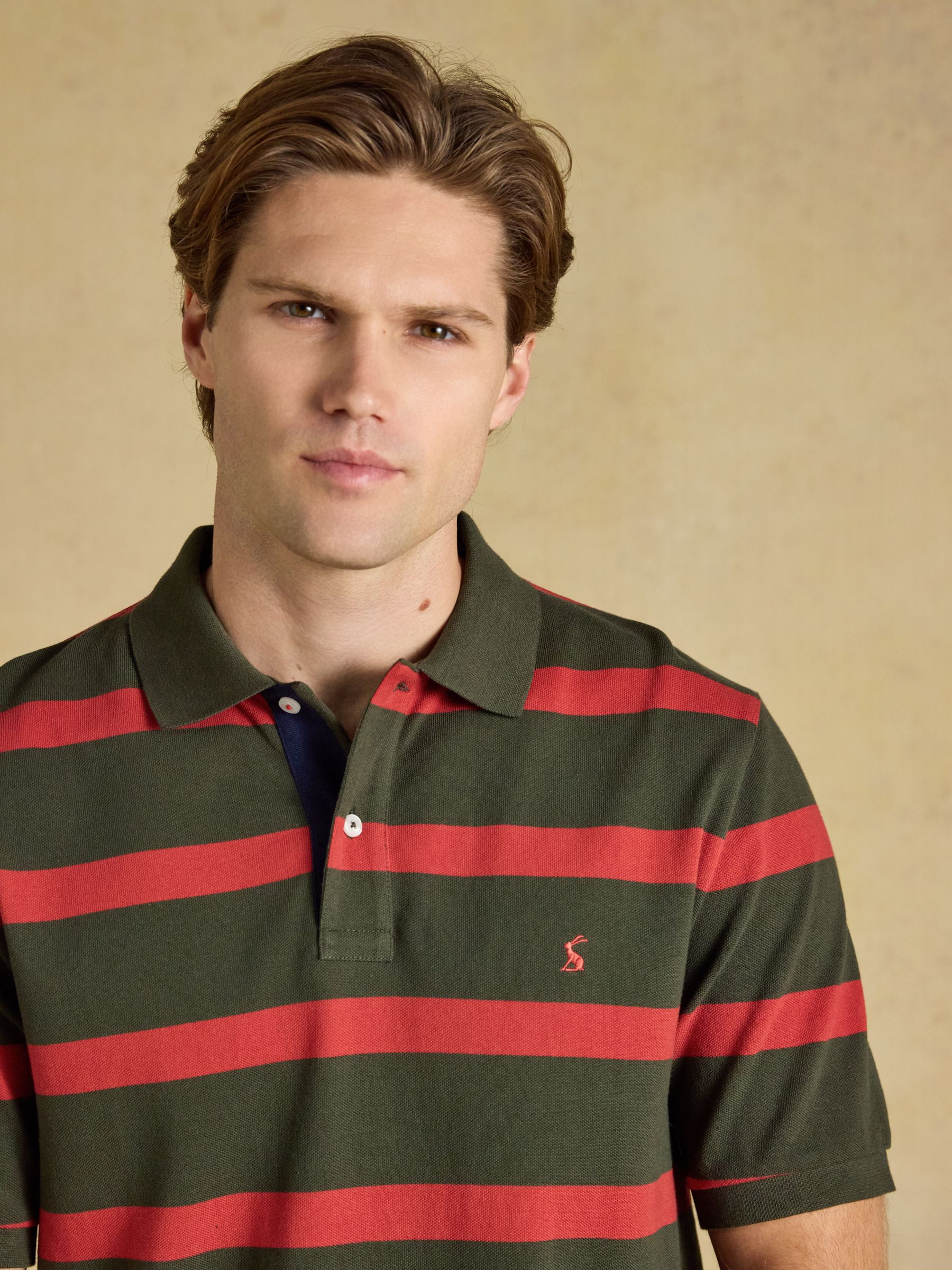 Woody Green & Orange Striped Short Sleeve Cotton Pique Polo Shirt - Image 5 of 10