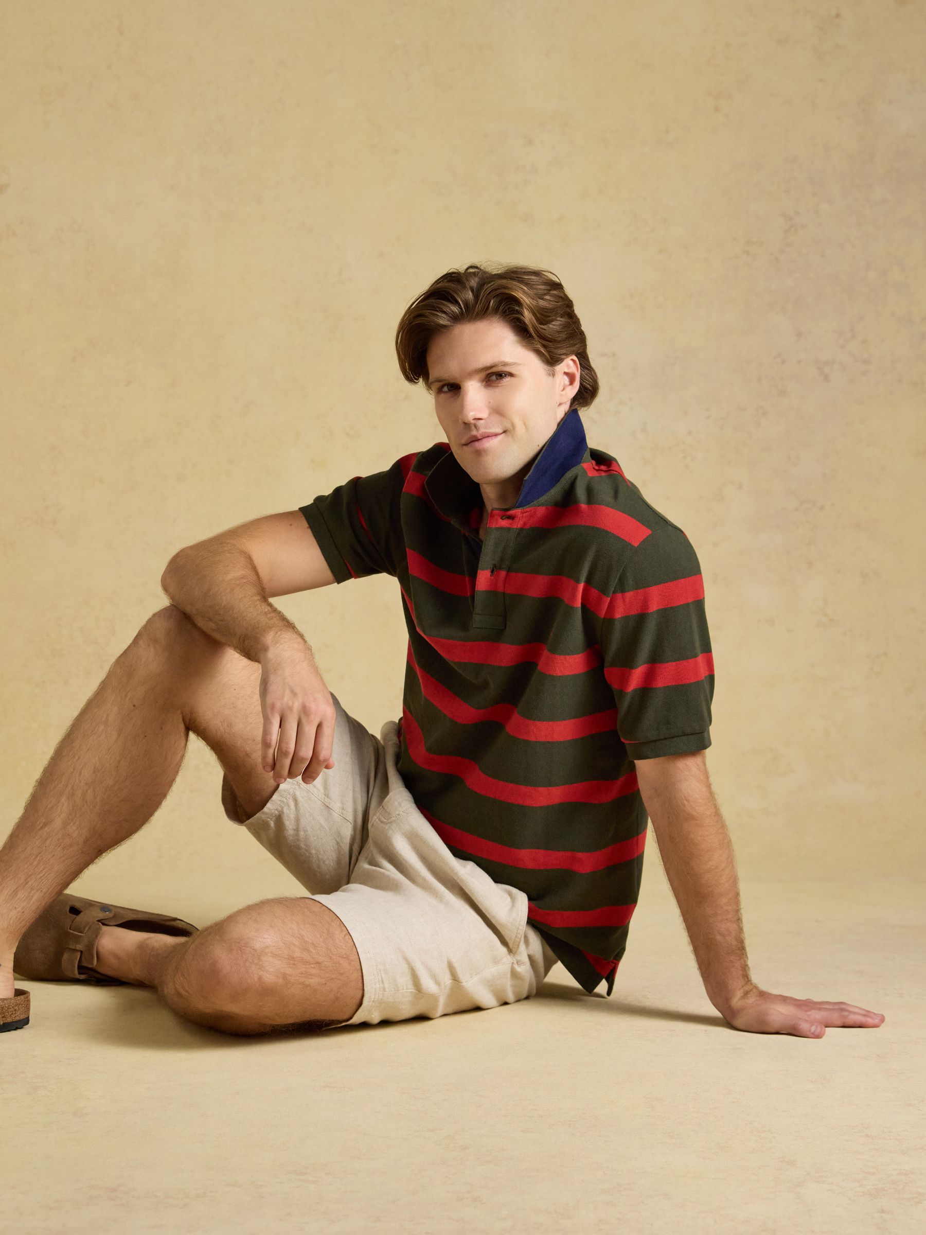 Woody Green & Orange Striped Short Sleeve Cotton Pique Polo Shirt - Image 7 of 10