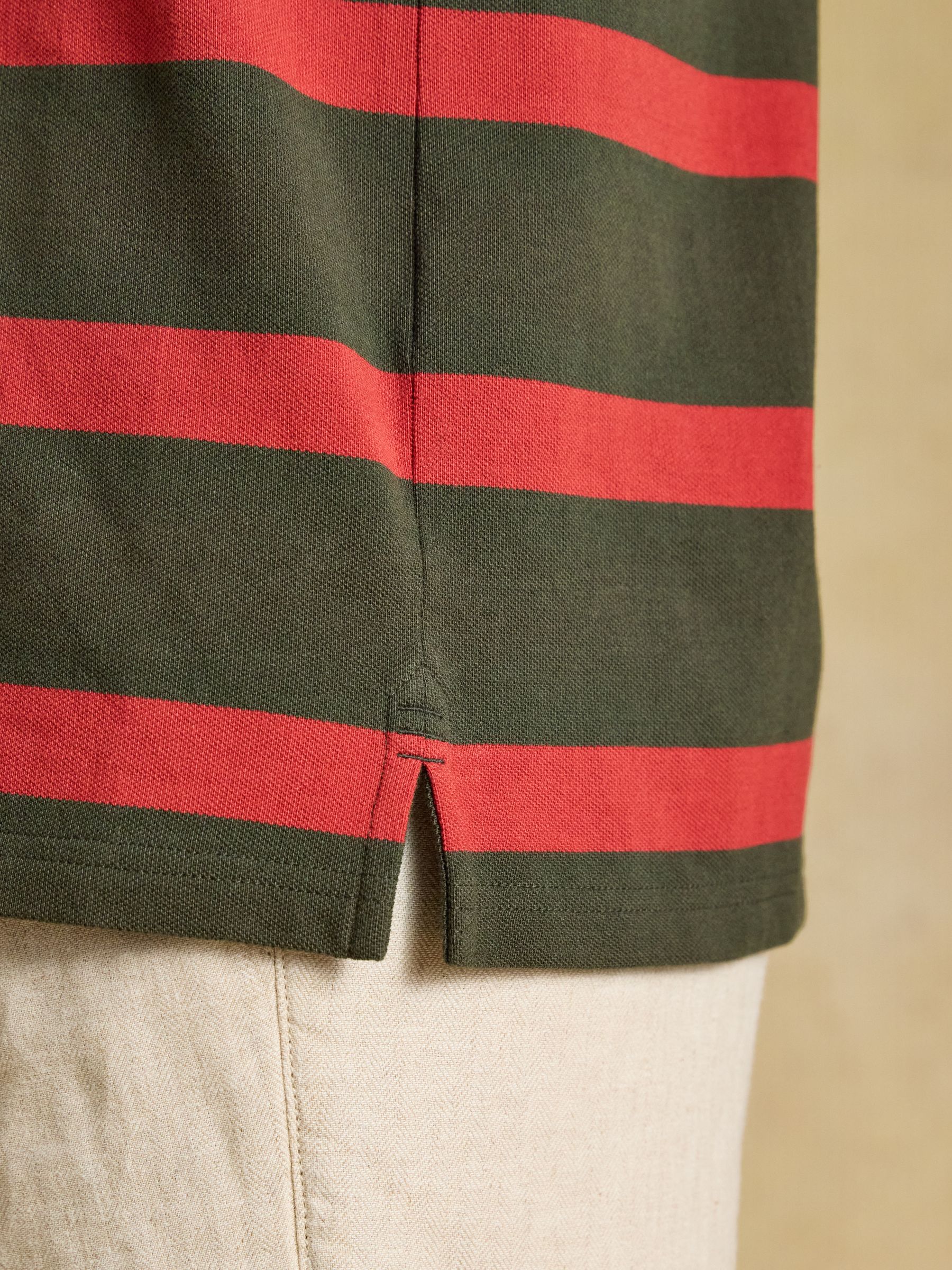 Woody Green & Orange Striped Short Sleeve Cotton Pique Polo Shirt - Image 9 of 10