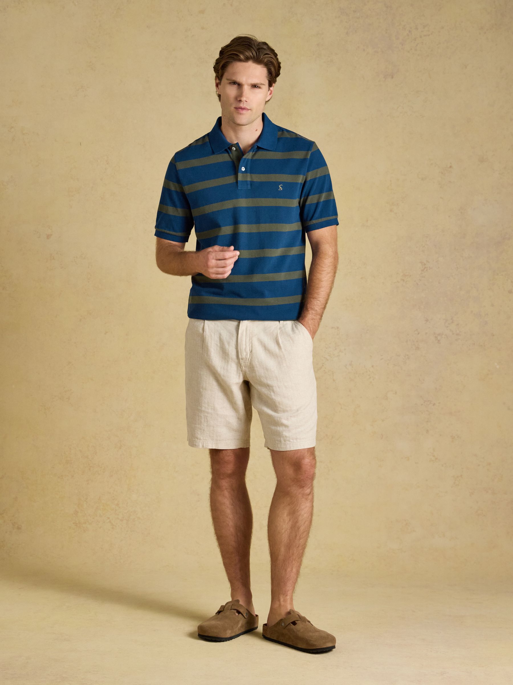 Woody Navy & Khaki Striped Cotton Pique Polo Shirt - Image 4 of 8