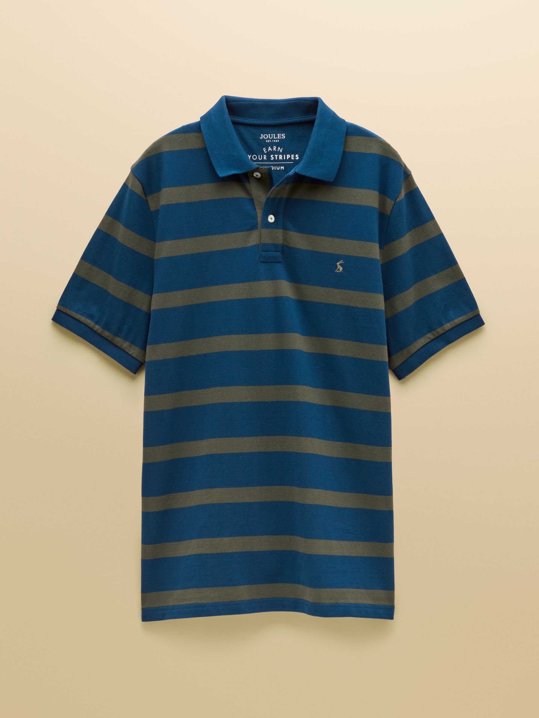Woody Navy & Khaki Striped Cotton Pique Polo Shirt - Image 8 of 8
