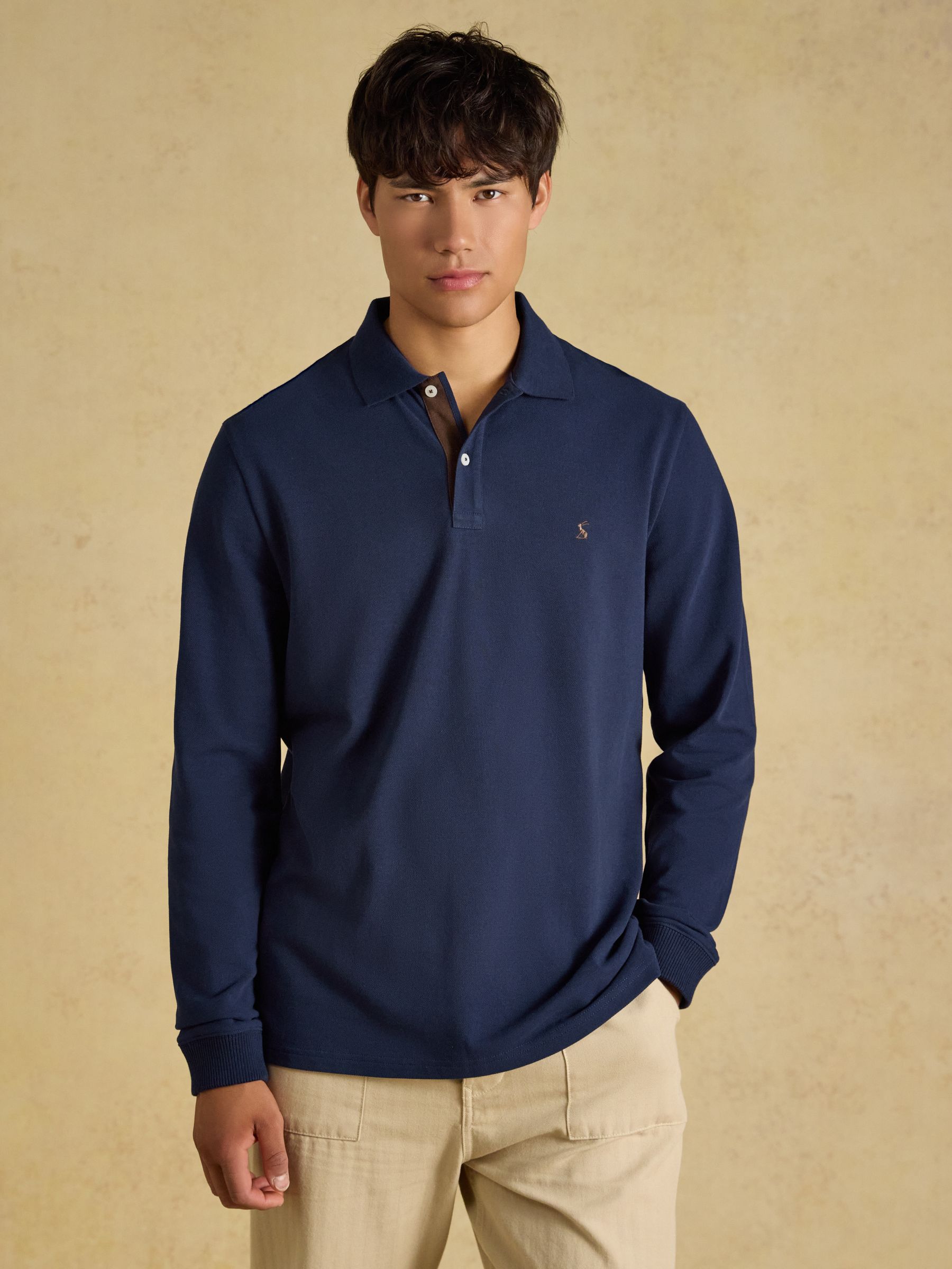 Navy Long Sleeve Cotton Pique Polo Shirt - Image 1 of 8