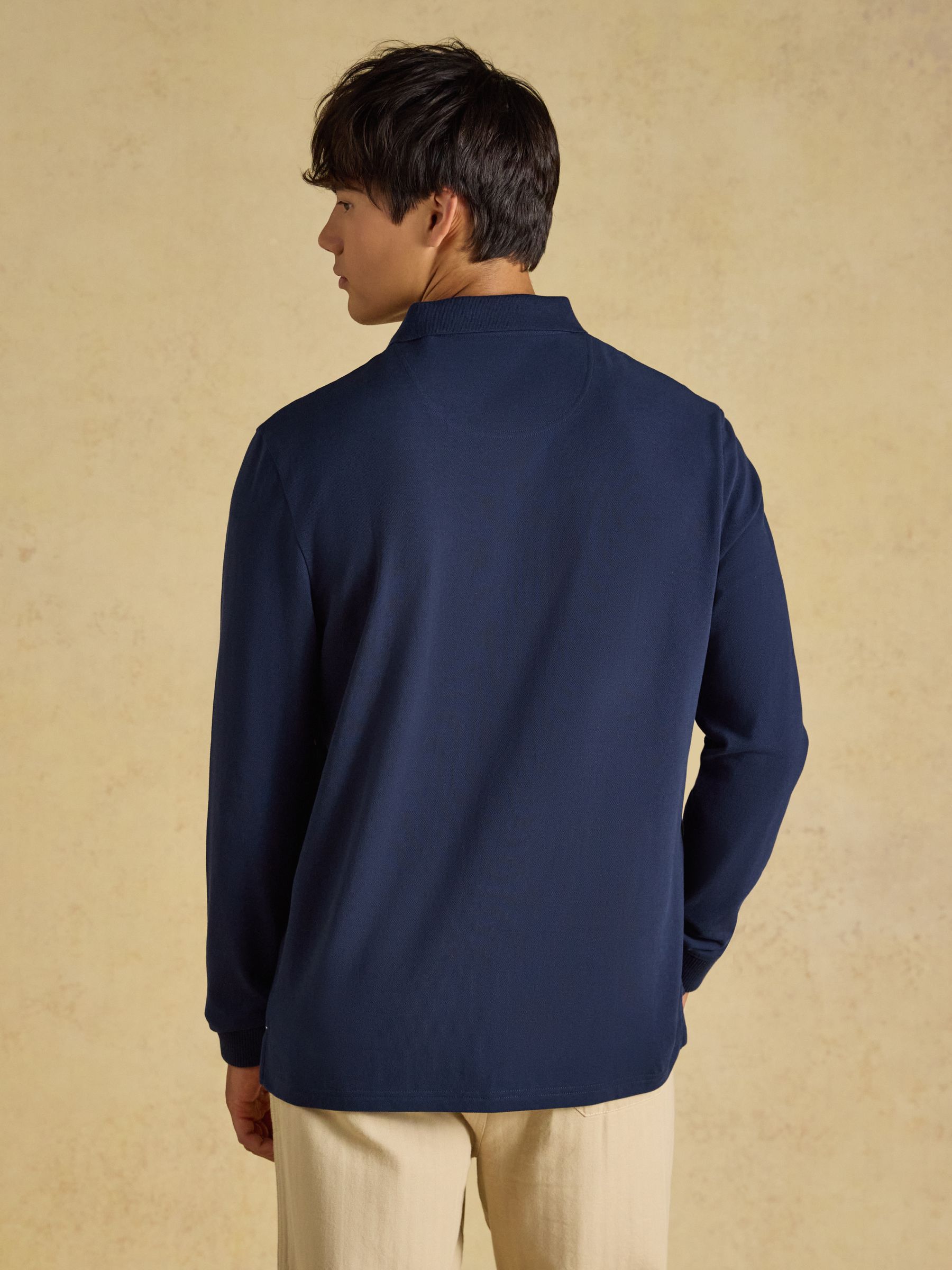 Navy Long Sleeve Cotton Pique Polo Shirt - Image 2 of 8