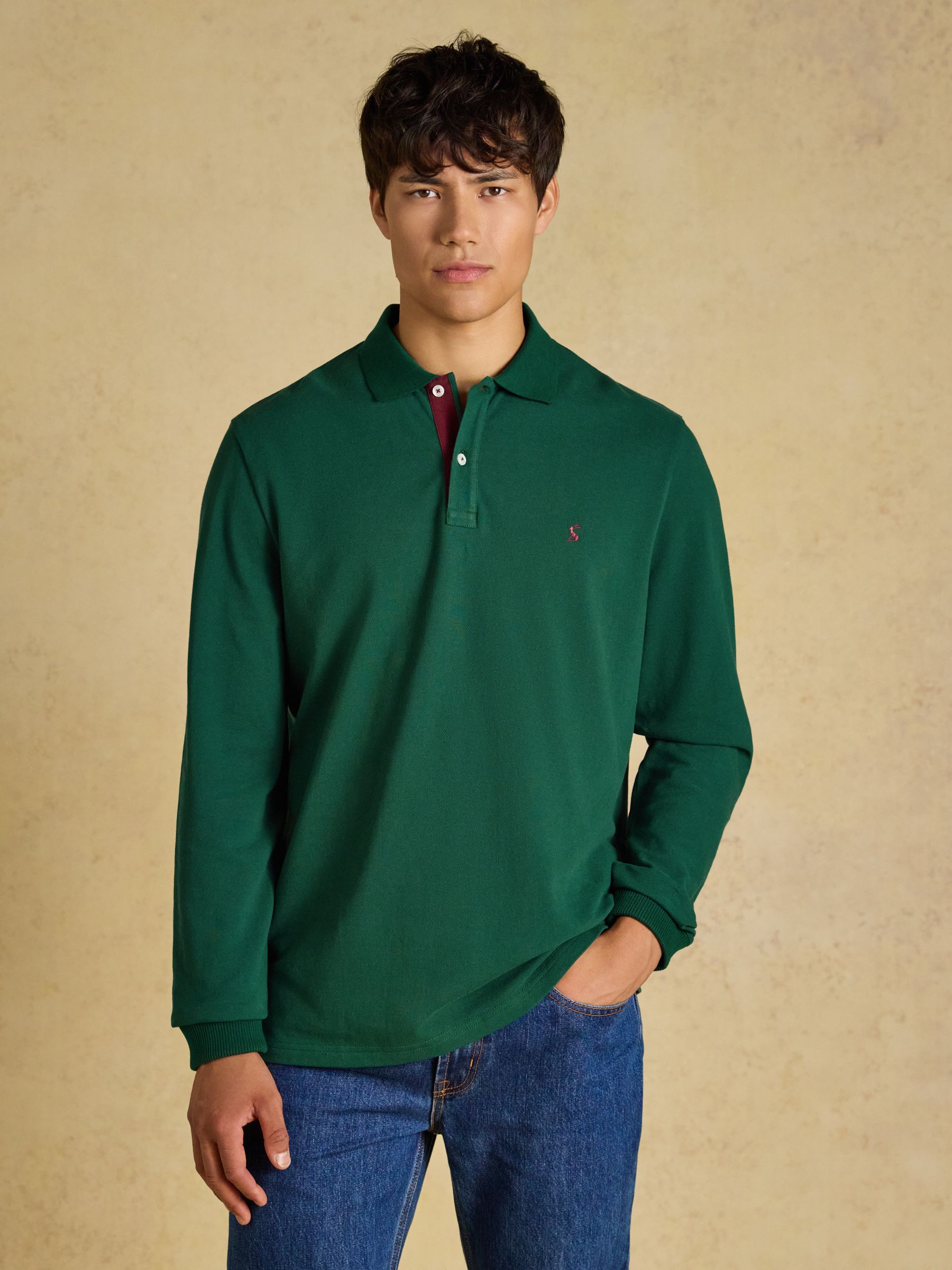 Green Long Sleeve Cotton Pique Polo Shirt - Image 1 of 7