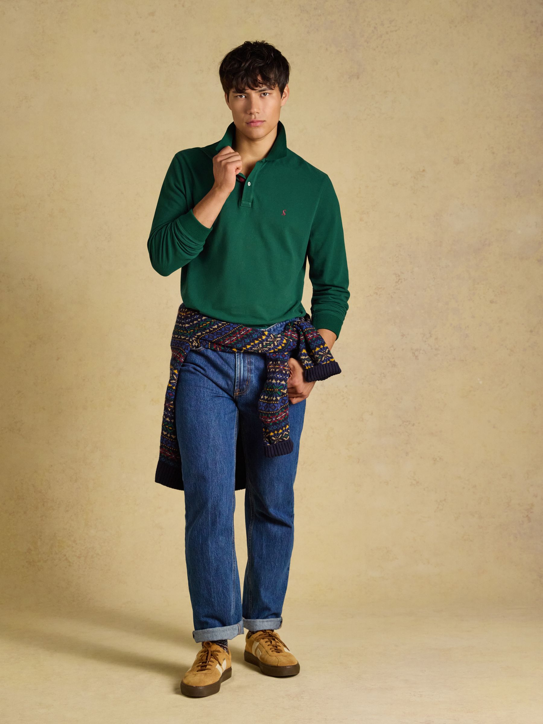 Green Long Sleeve Cotton Pique Polo Shirt - Image 3 of 7