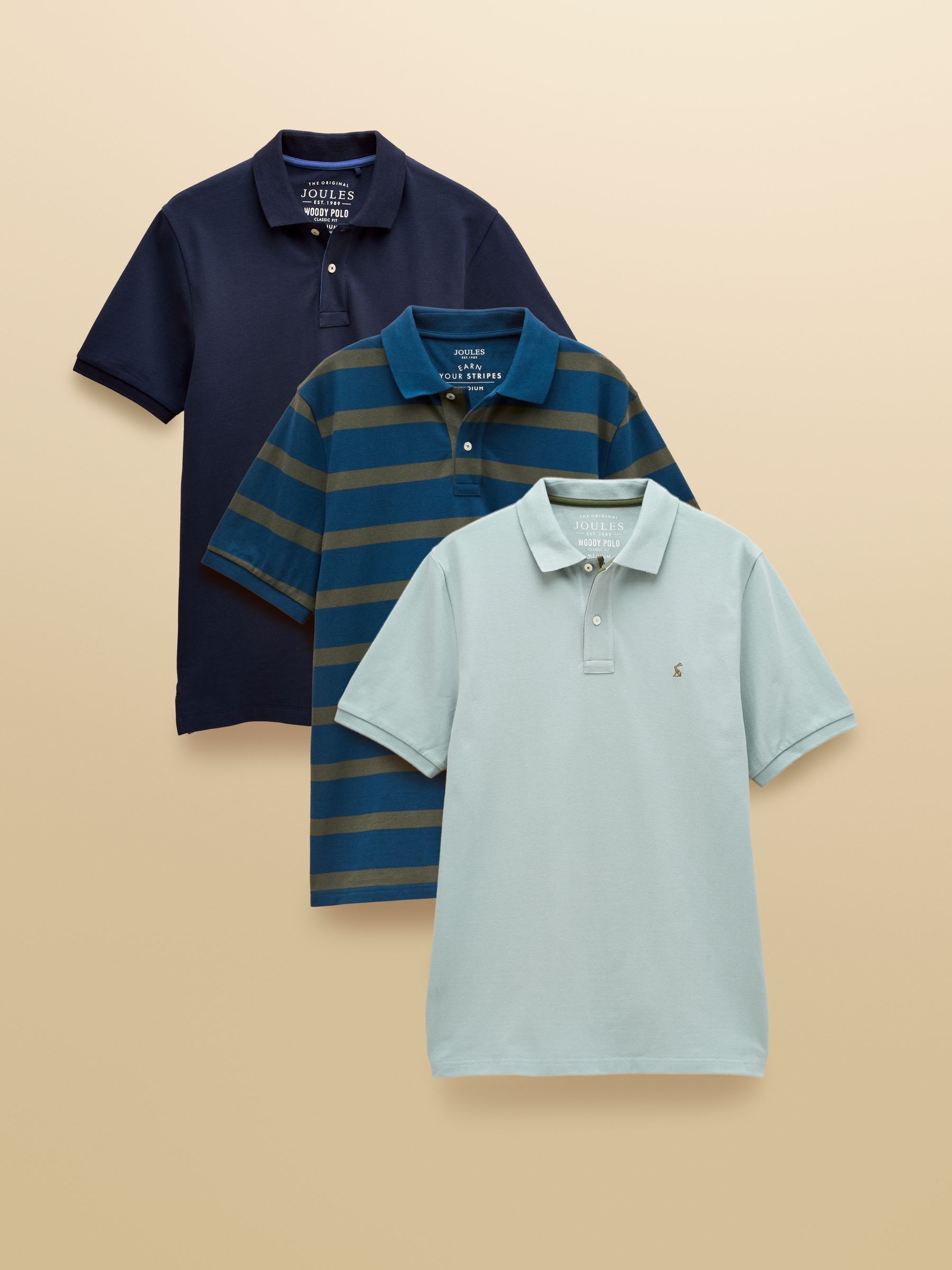 Woody Blue/Navy/Striped Polo Shirts 3 Pack - Image 1 of 10