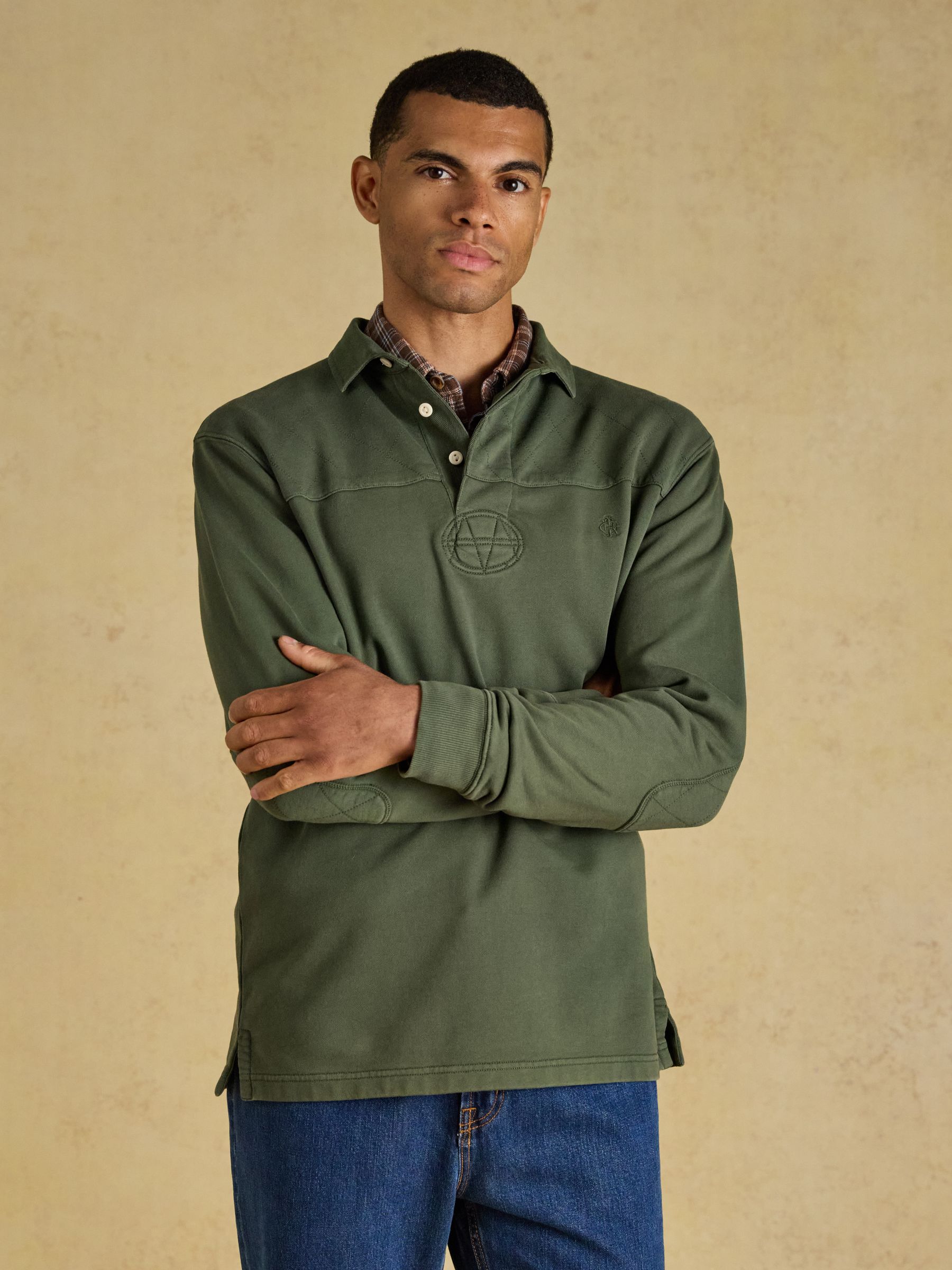 Garment Dyed Khaki Green Loopback Rugby Shirt - Image 1 of 10