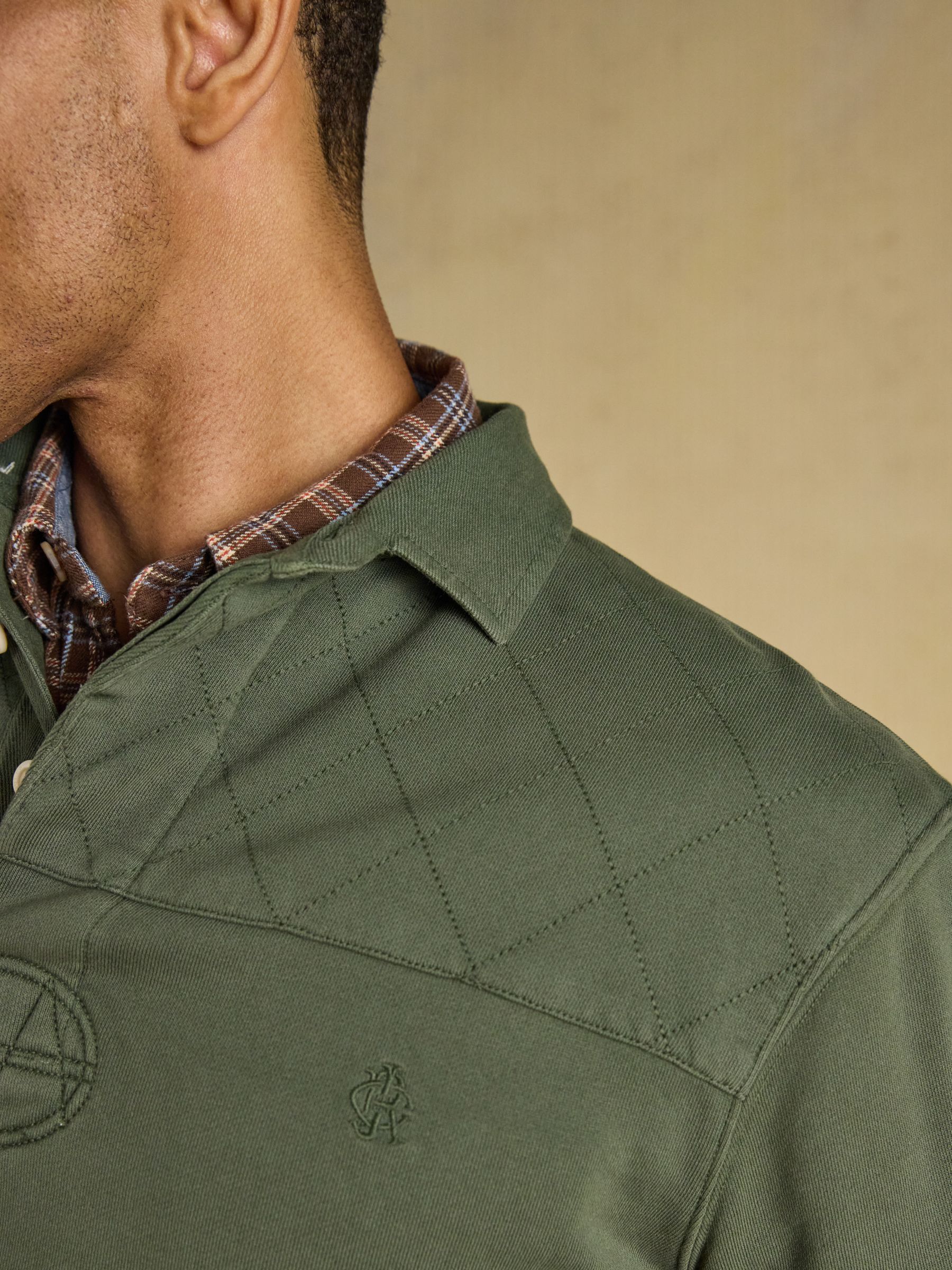 Garment Dyed Khaki Green Loopback Rugby Shirt - Image 5 of 10
