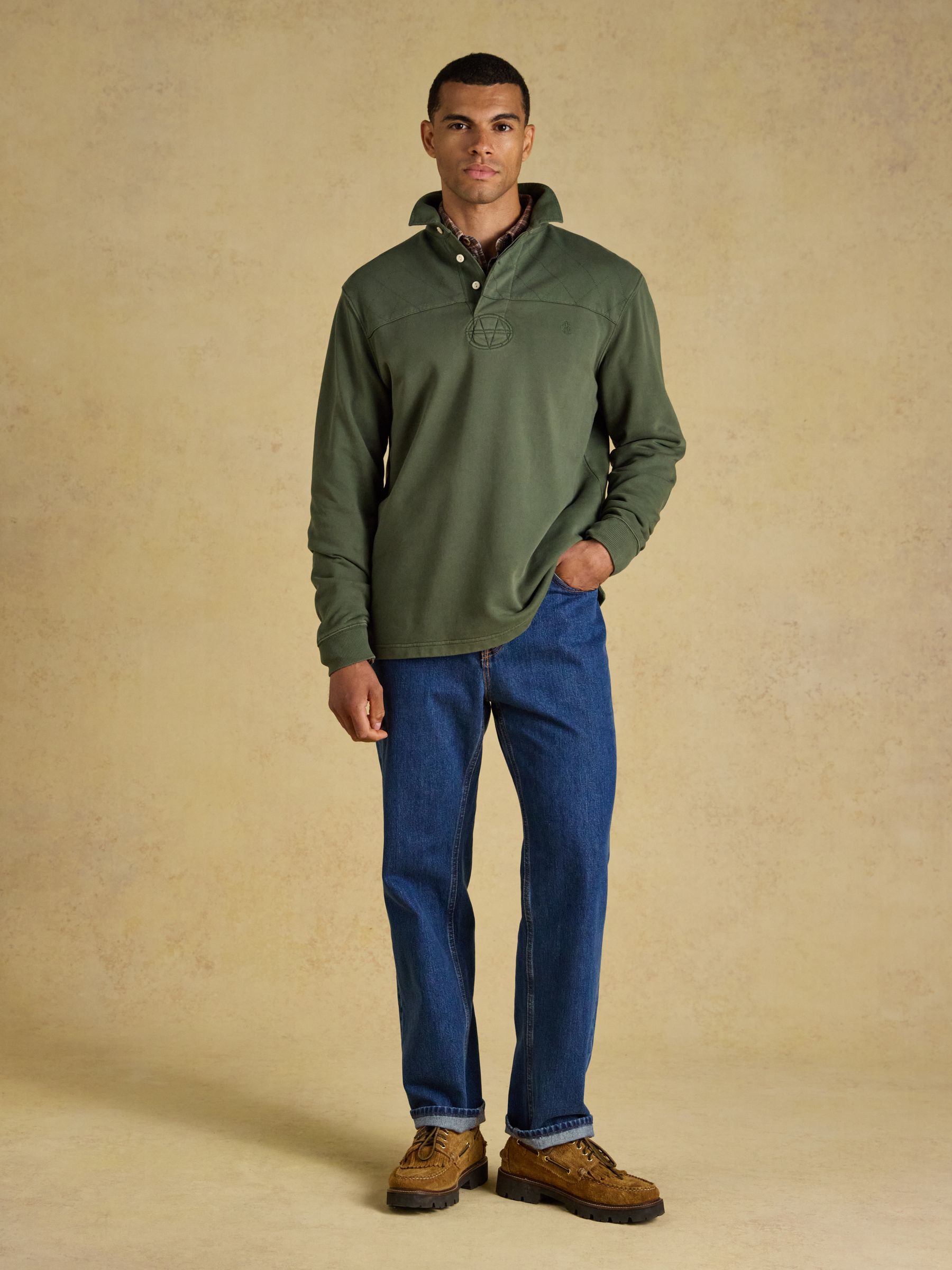 Garment Dyed Khaki Green Loopback Rugby Shirt - Image 8 of 10