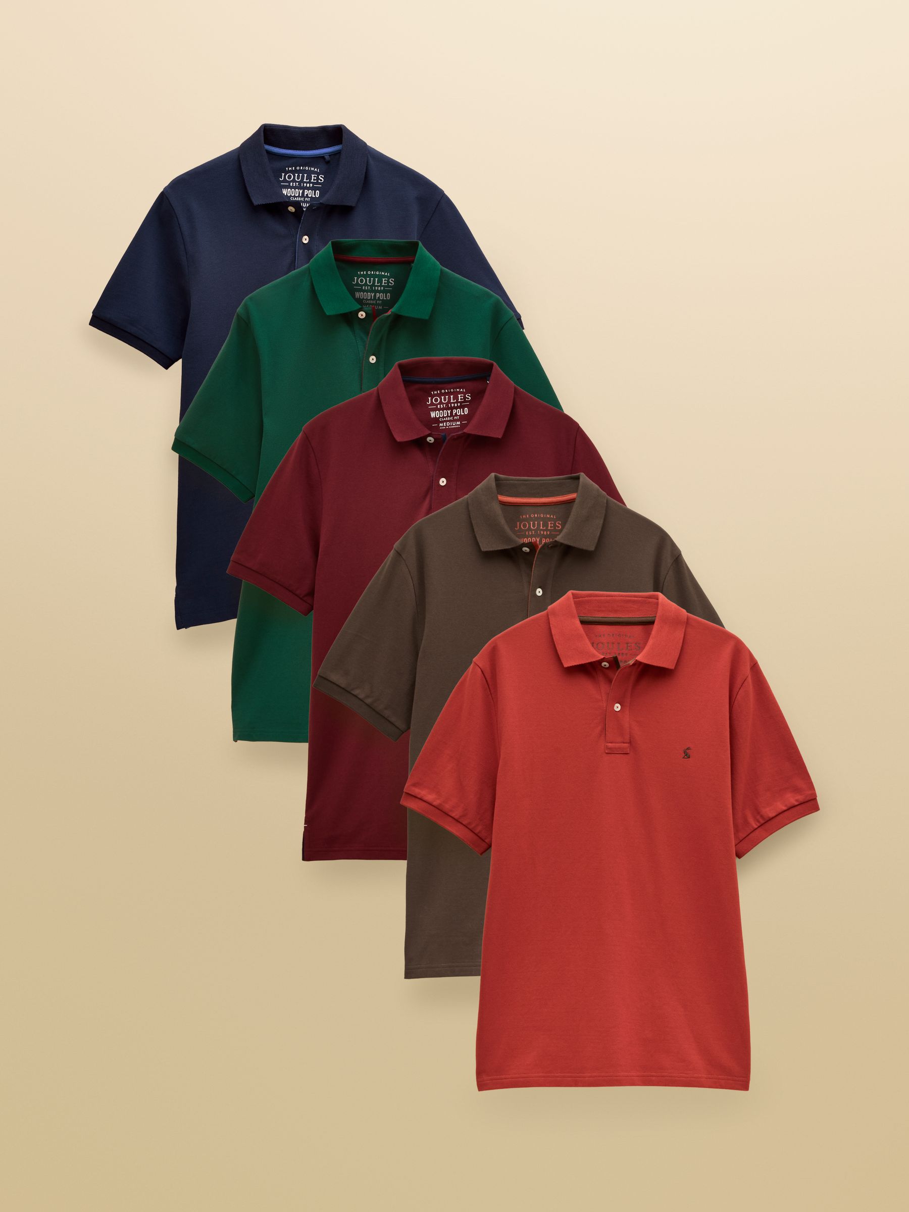 Woody Navy/Burgundy/Green/Orange/Brown Multipack Polo Shirts (5 Pack) - Image 1 of 9