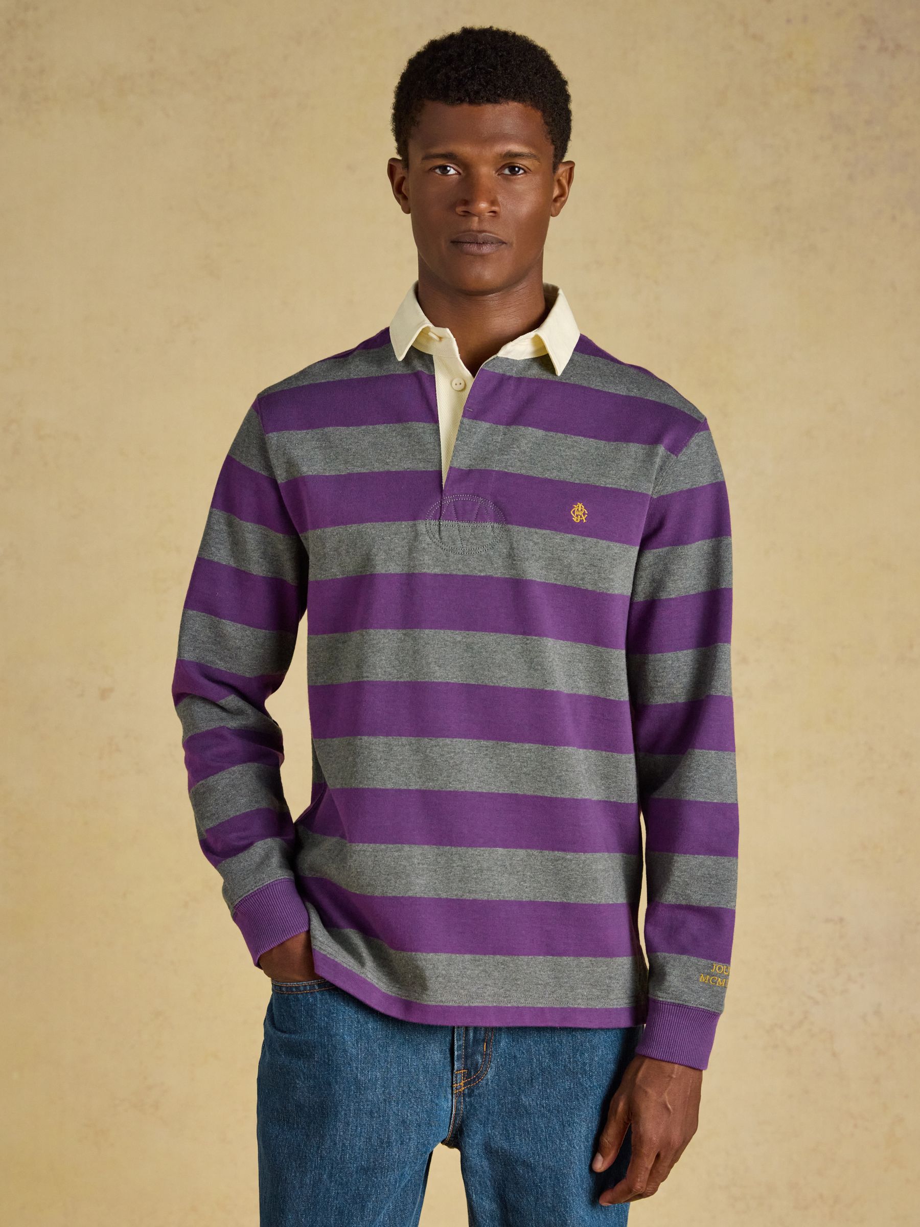 Rugby Club Purple & Grey Long Sleeve Striped Rugby Shirt - Image 2 of 9
