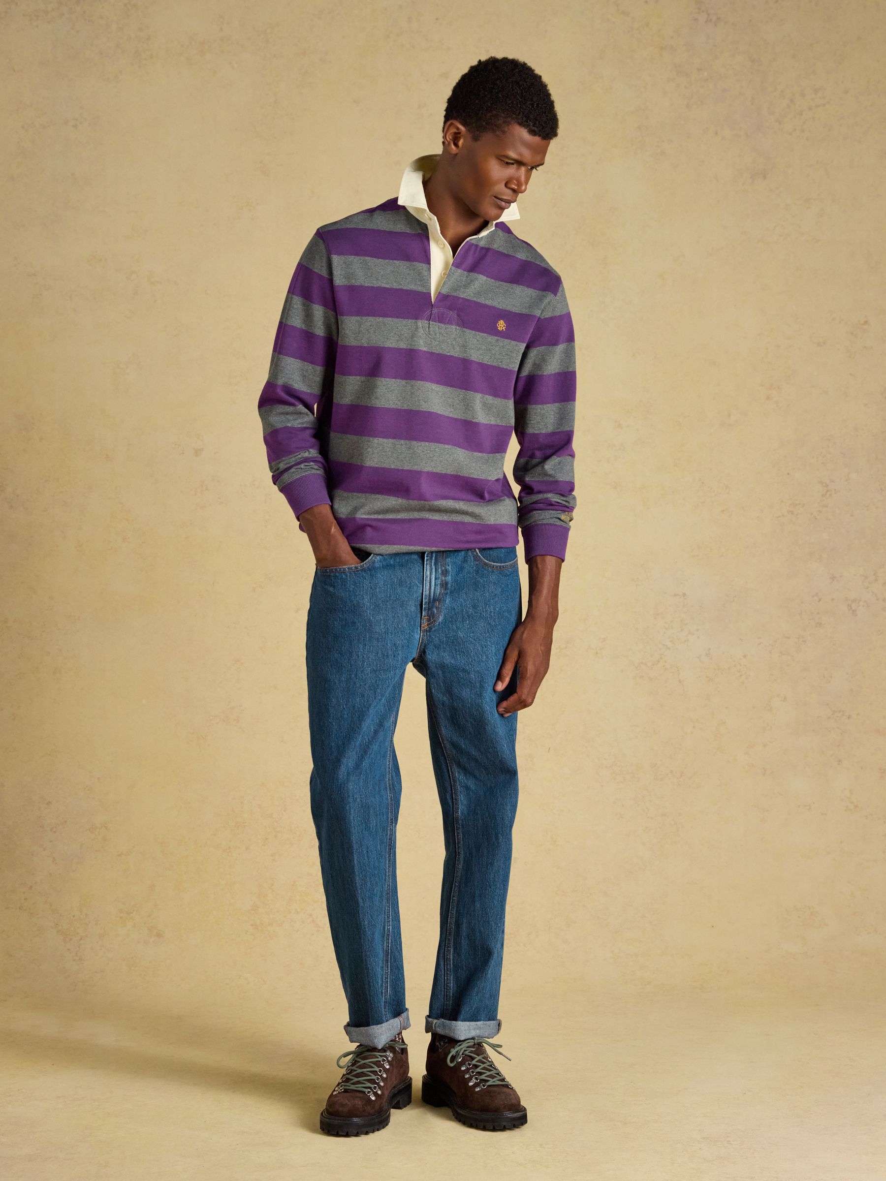 Rugby Club Purple & Grey Long Sleeve Striped Rugby Shirt - Image 6 of 9