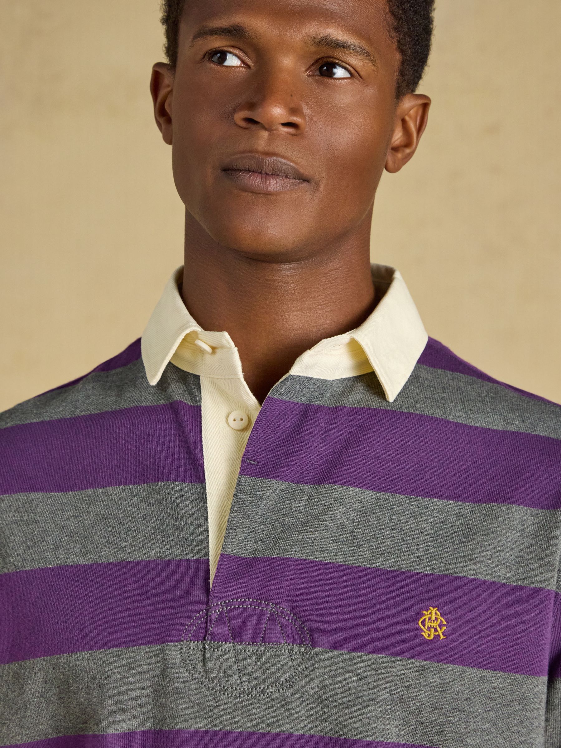 Rugby Club Purple & Grey Long Sleeve Striped Rugby Shirt - Image 8 of 9