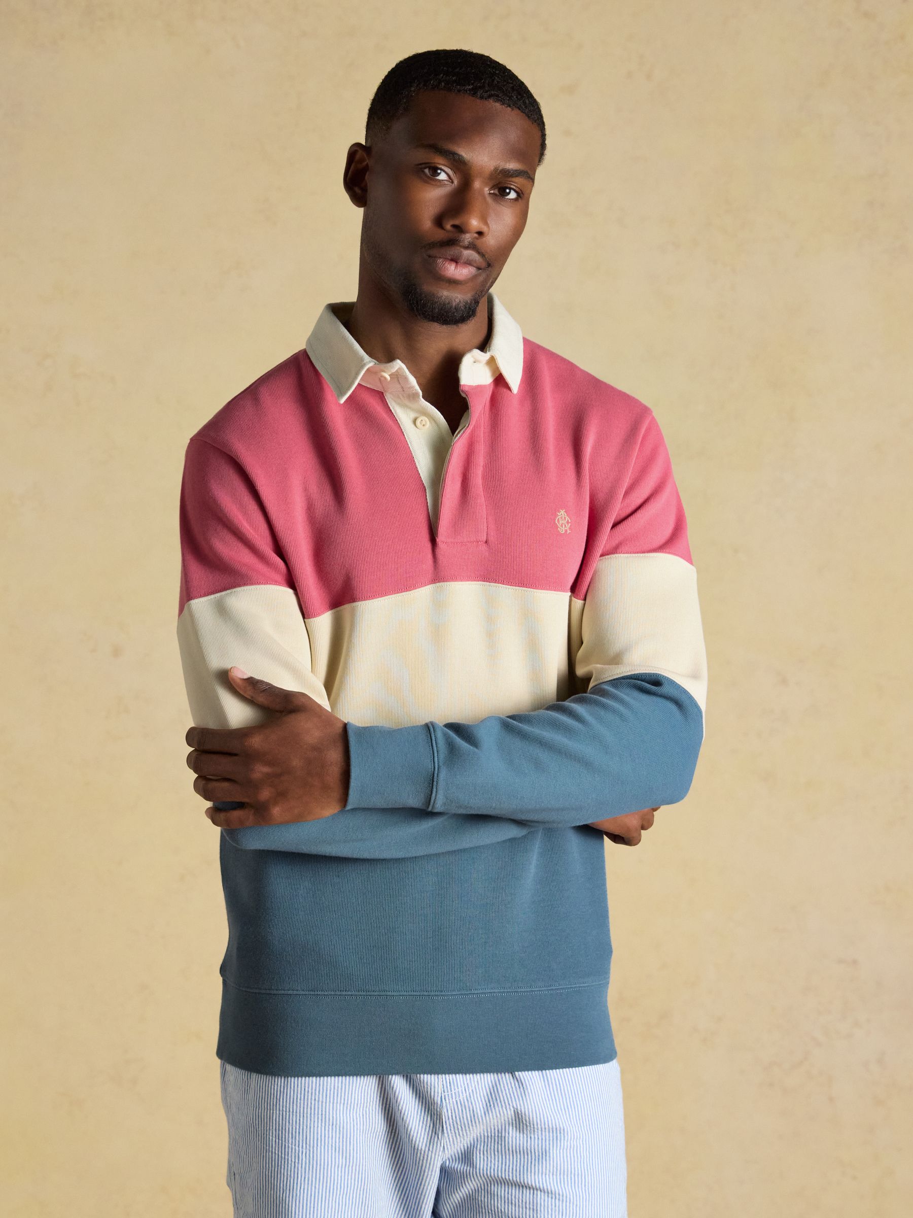 Blue & Pink French Rib Long Sleeve Rugby Shirt - Image 1 of 9