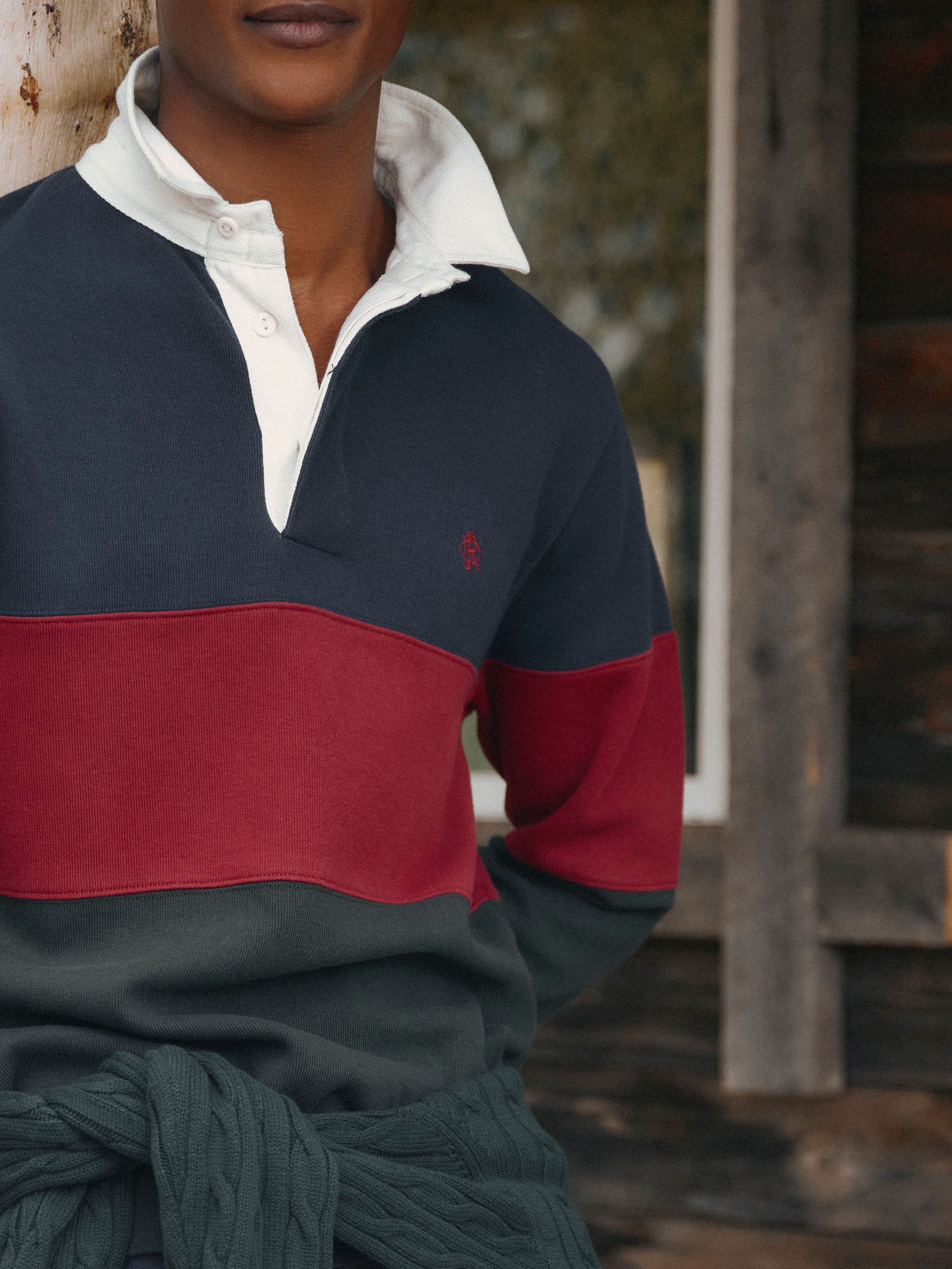 Green & Navy French Rib Long Sleeve Rugby Shirt - Image 2 of 10