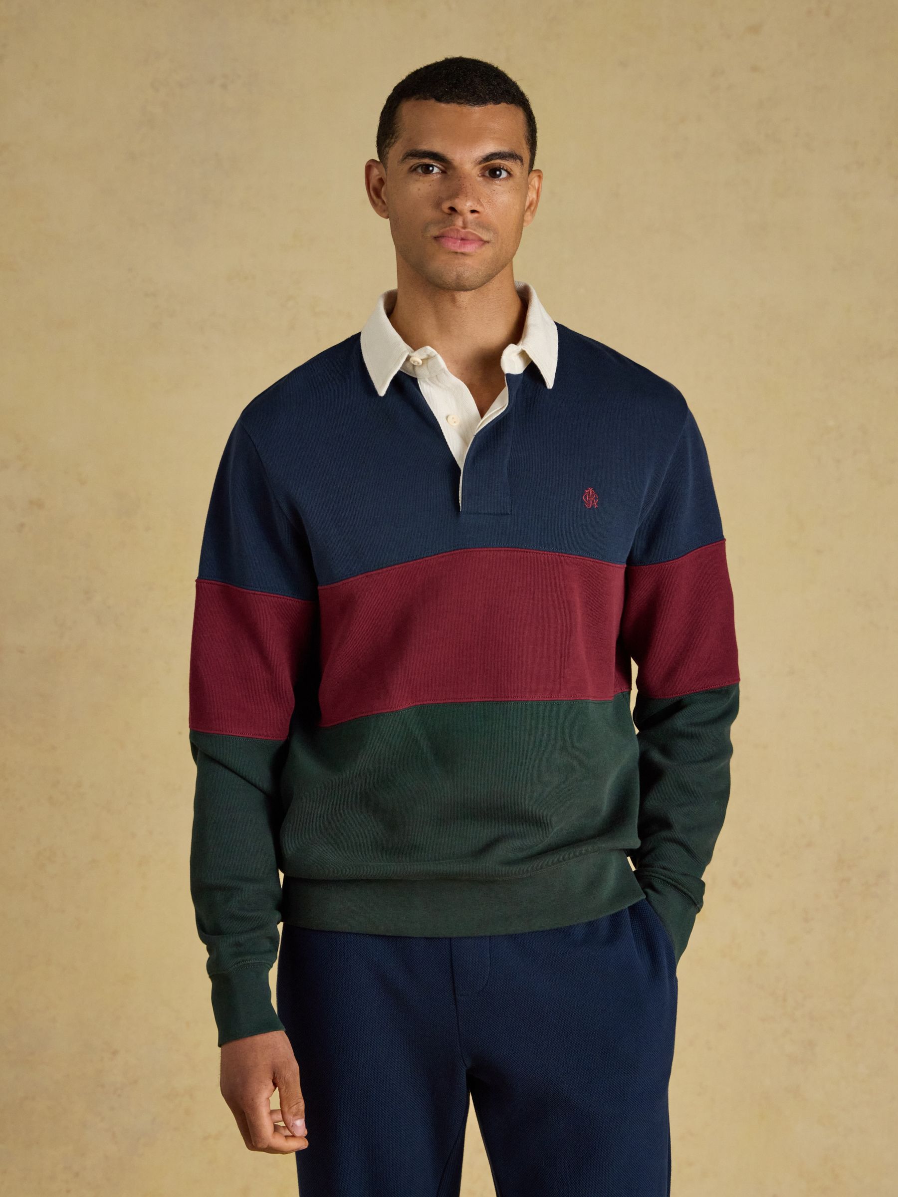 Green & Navy French Rib Long Sleeve Rugby Shirt - Image 3 of 10
