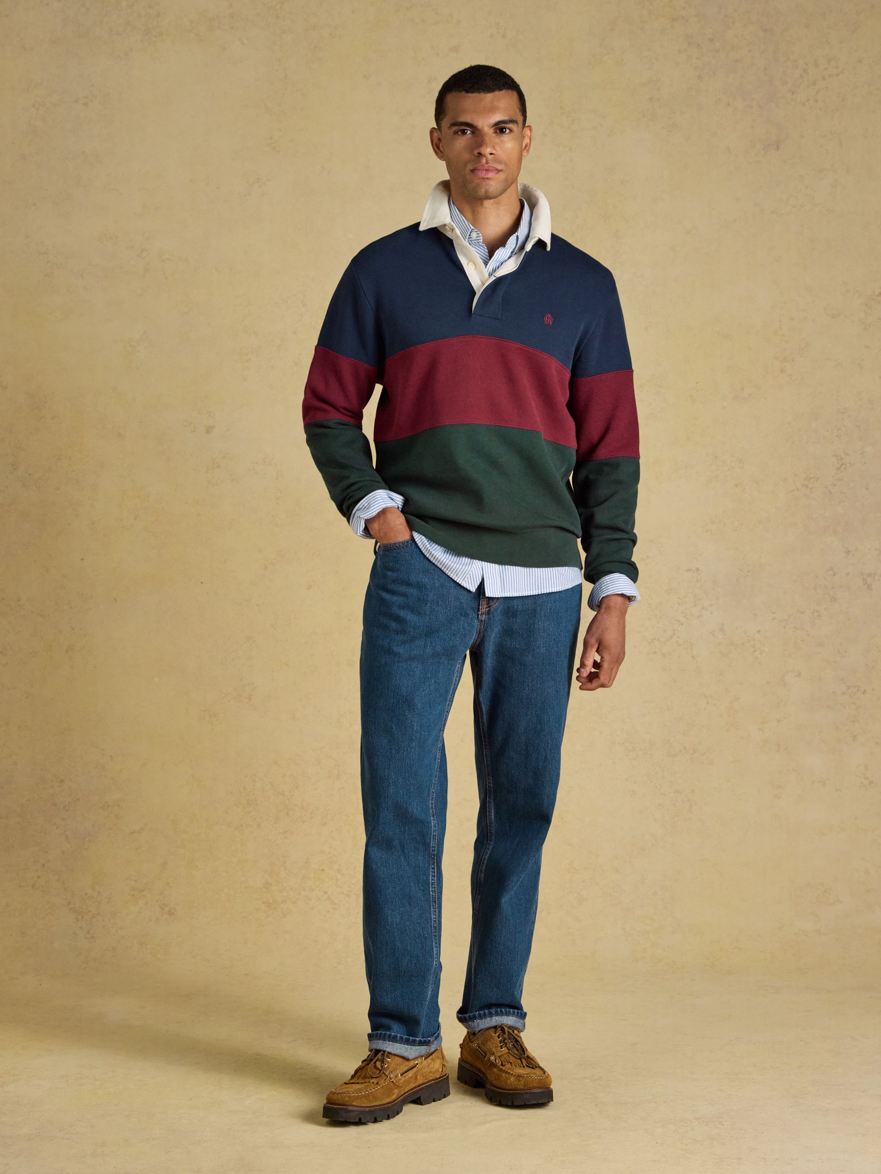 Green & Navy French Rib Long Sleeve Rugby Shirt - Image 5 of 10