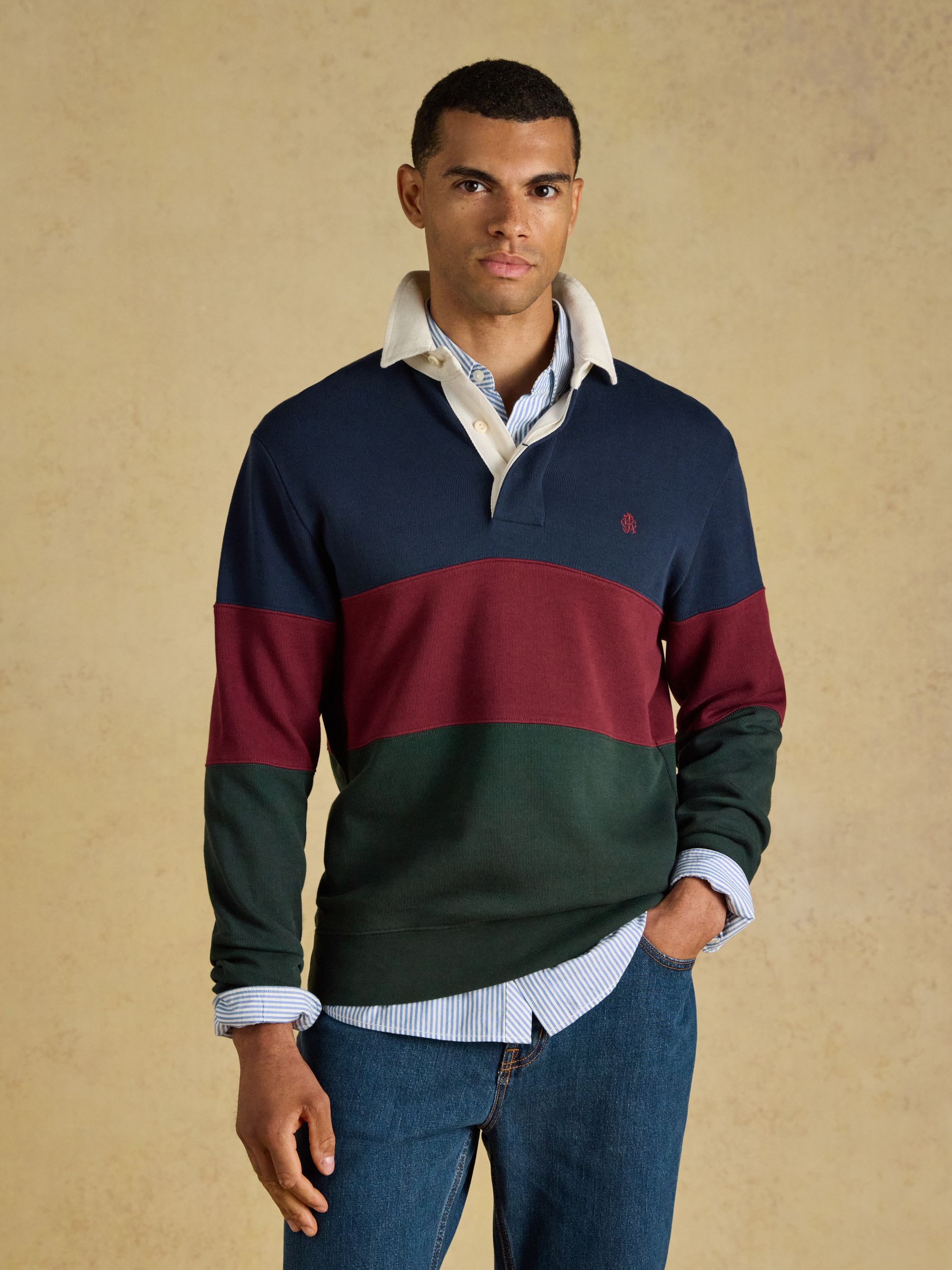 Green & Navy French Rib Long Sleeve Rugby Shirt - Image 7 of 10