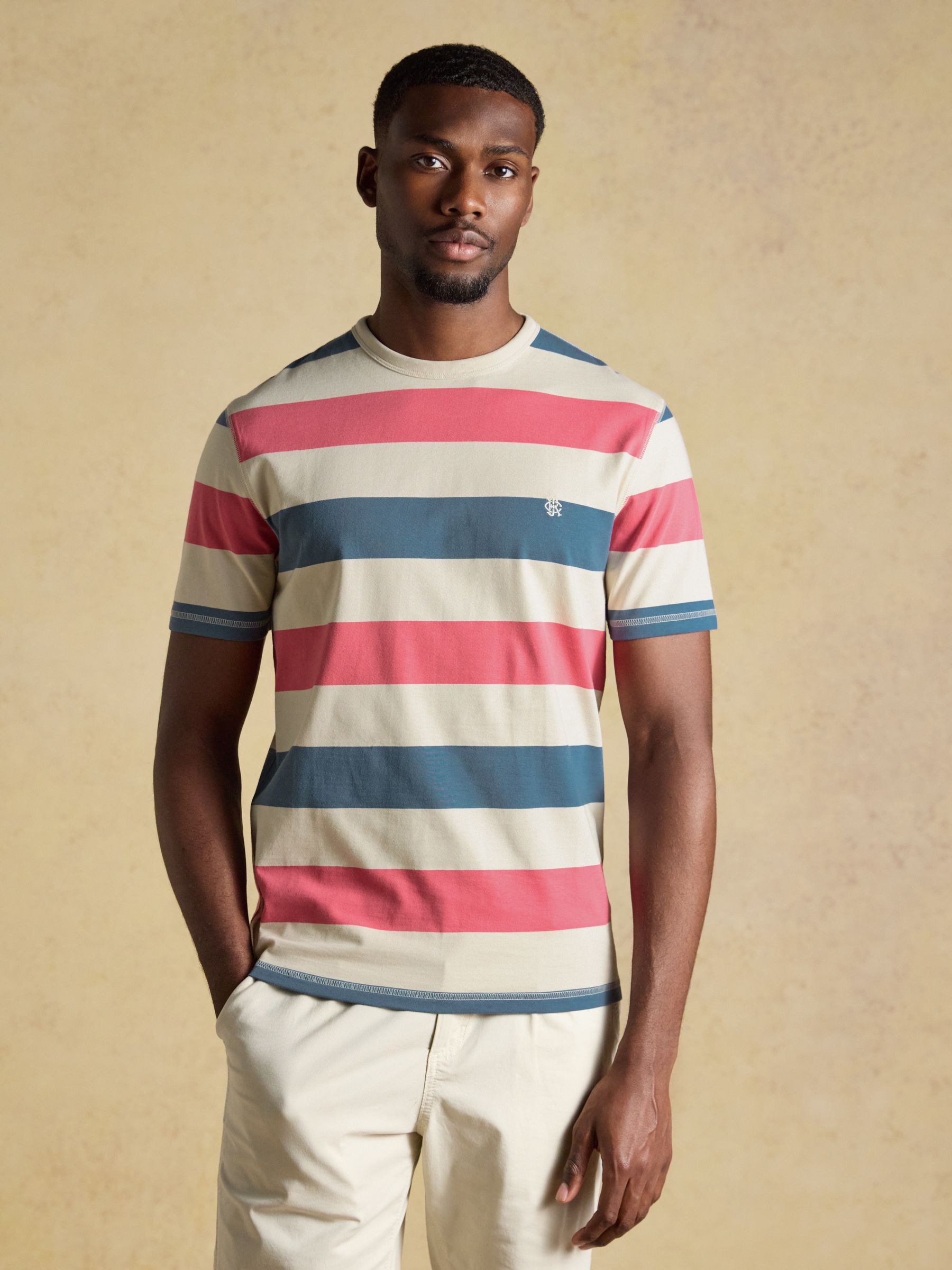 Rugby Club Pink & Blue Striped Crew Neck Crew Neck Cotton T-Shirt - Image 1 of 7