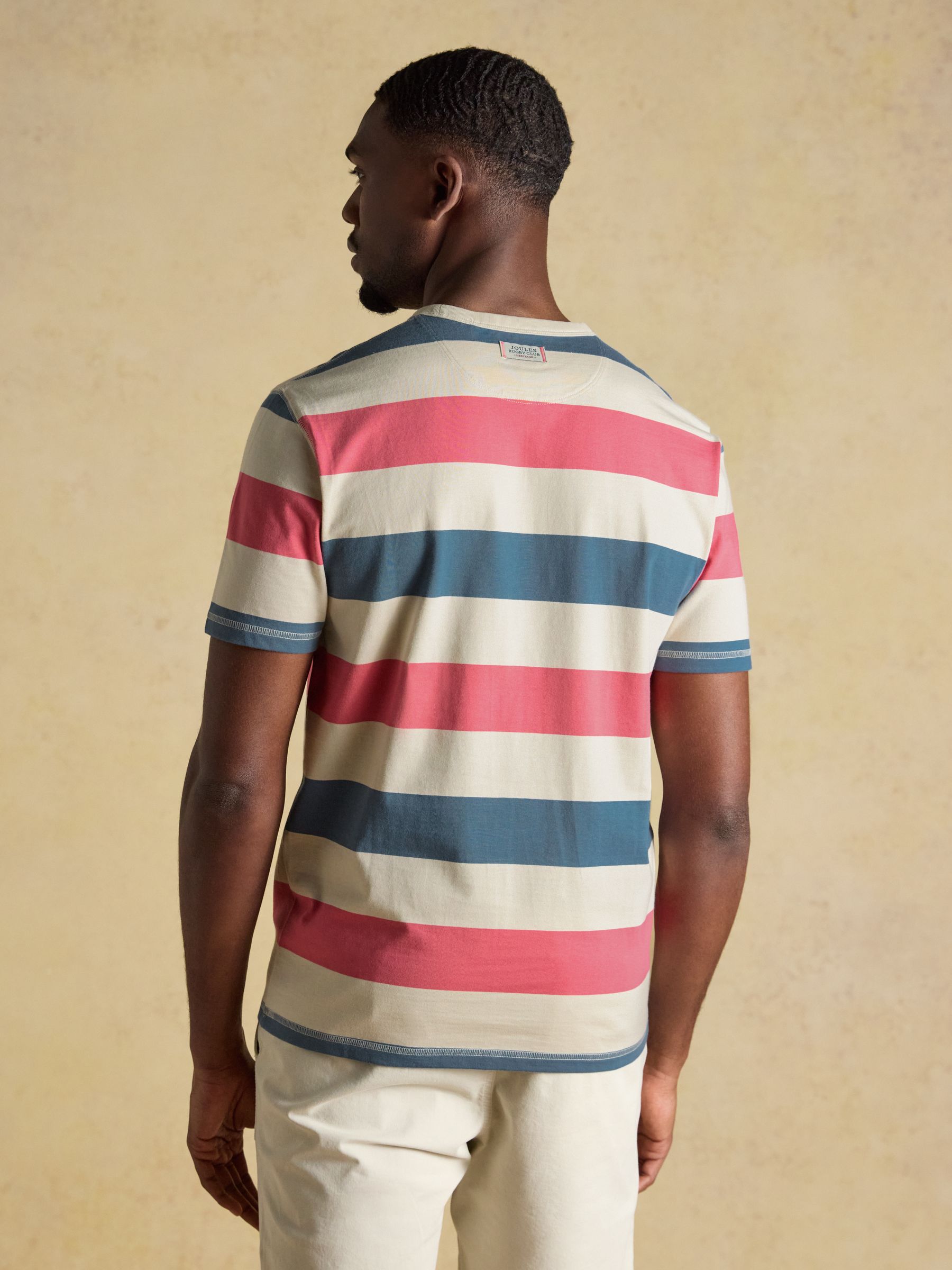Rugby Club Pink & Blue Striped Crew Neck Crew Neck Cotton T-Shirt - Image 2 of 7 Rugby Club Pink & Blue Striped Crew Neck Crew Neck Cotton T-Shirt - Image 2 of 7