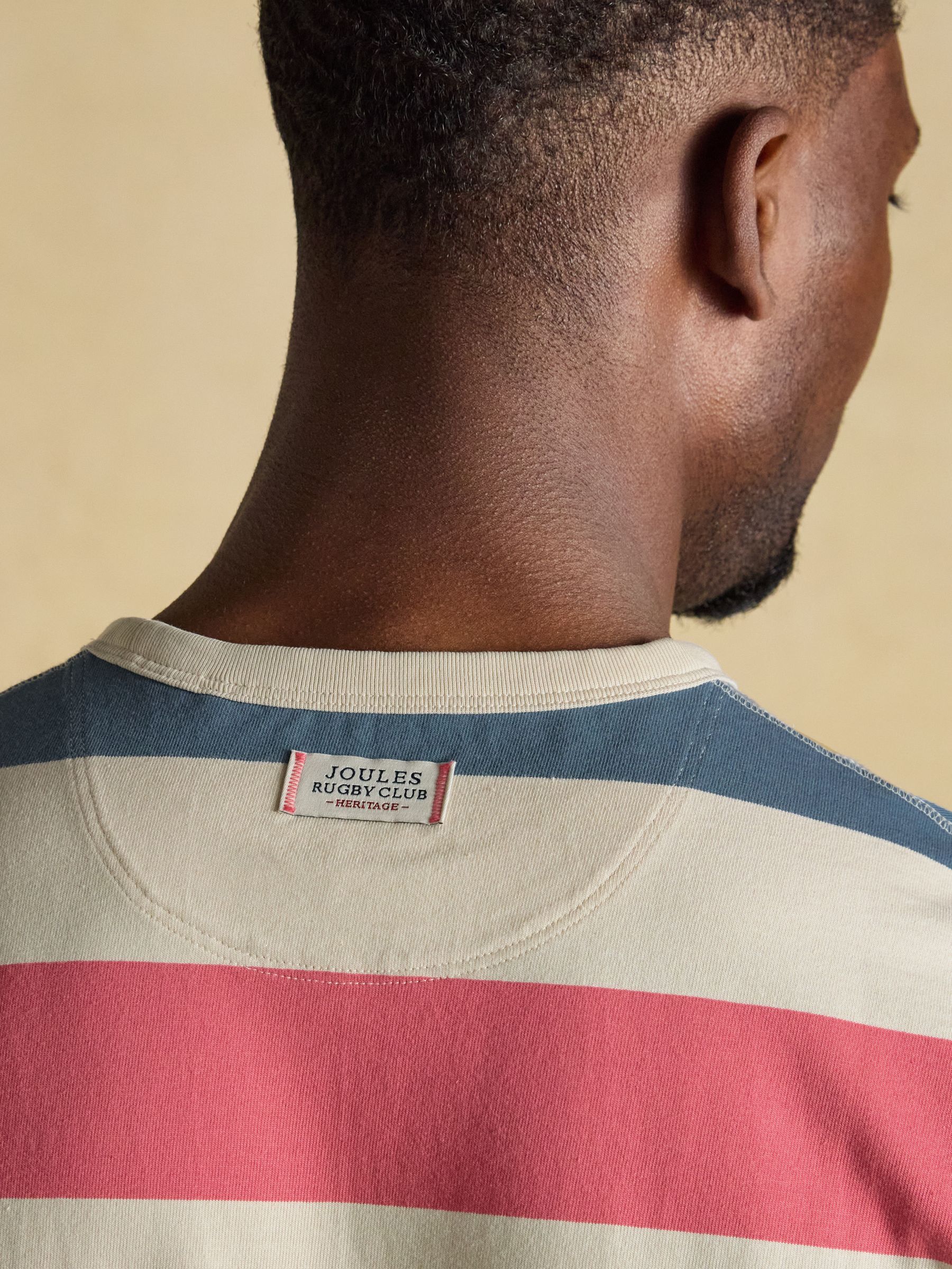 Rugby Club Pink & Blue Striped Crew Neck Crew Neck Cotton T-Shirt - Image 3 of 7