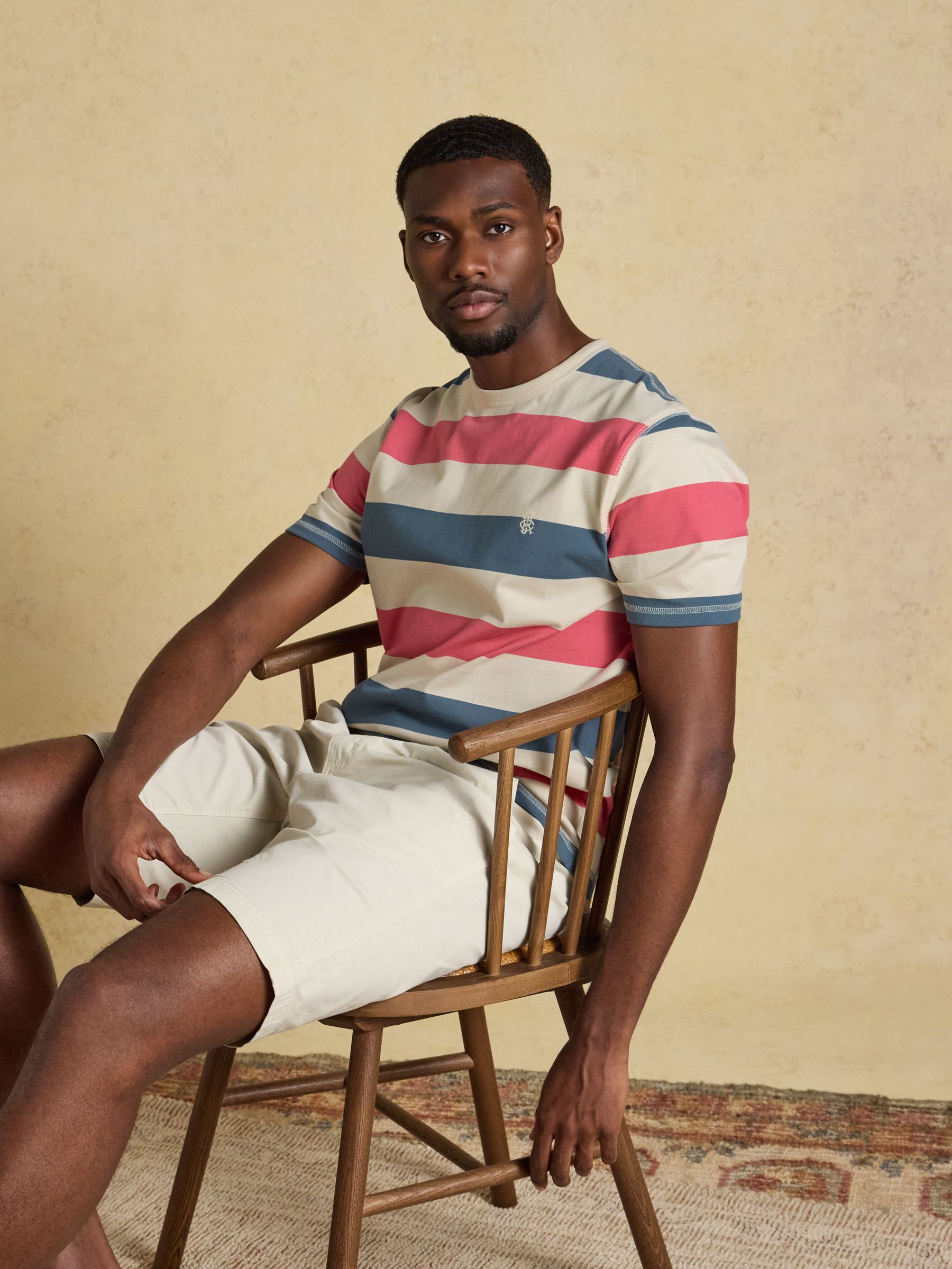 Rugby Club Pink & Blue Striped Crew Neck Crew Neck Cotton T-Shirt - Image 4 of 7