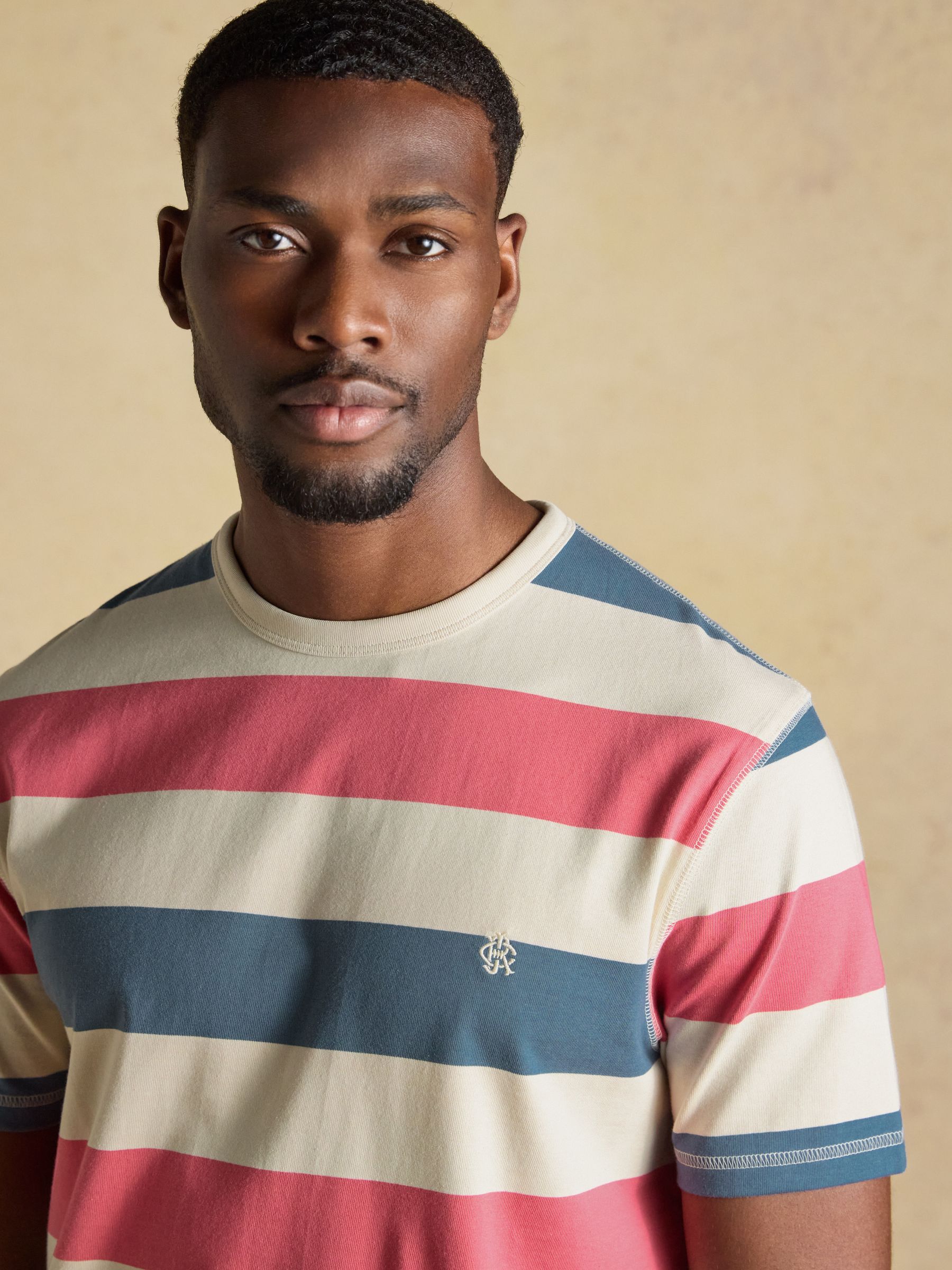 Rugby Club Pink & Blue Striped Crew Neck Crew Neck Cotton T-Shirt - Image 5 of 7